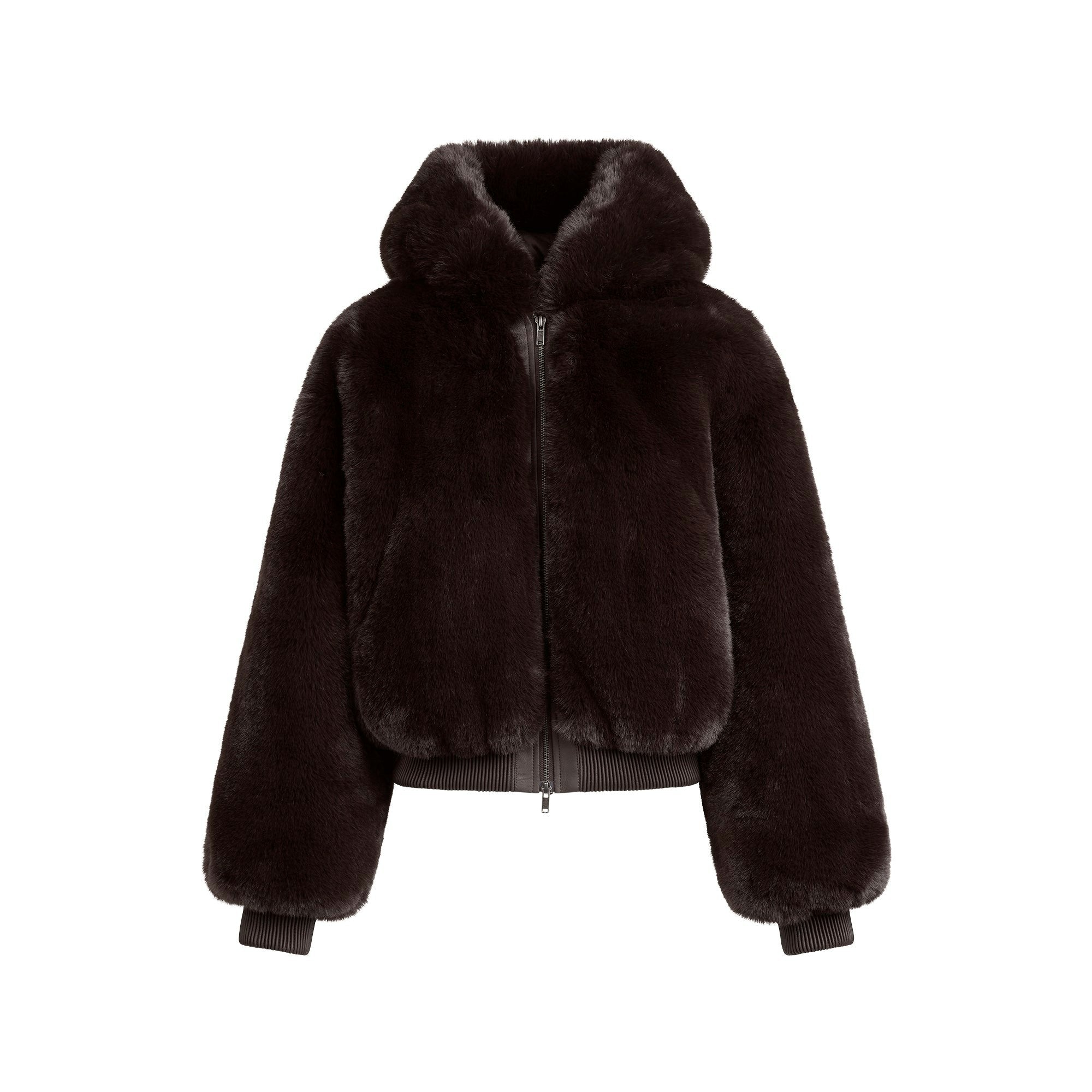 Skims Faux Fur Zip Up Jacket Espresso