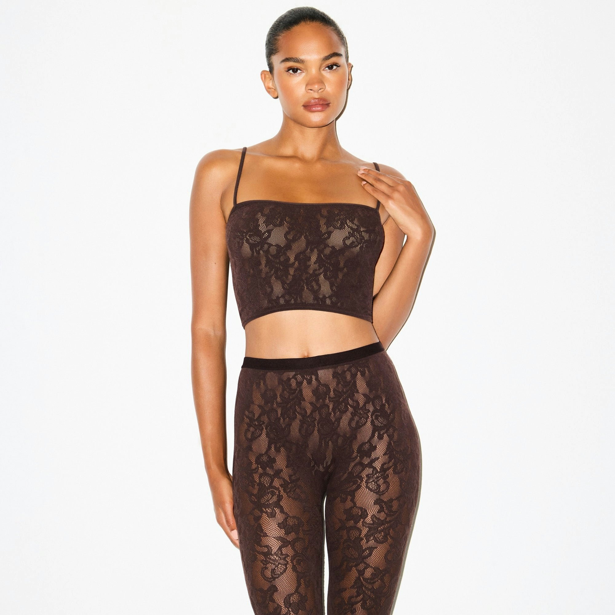 Skims Knit Lace Cropped Cami Espresso