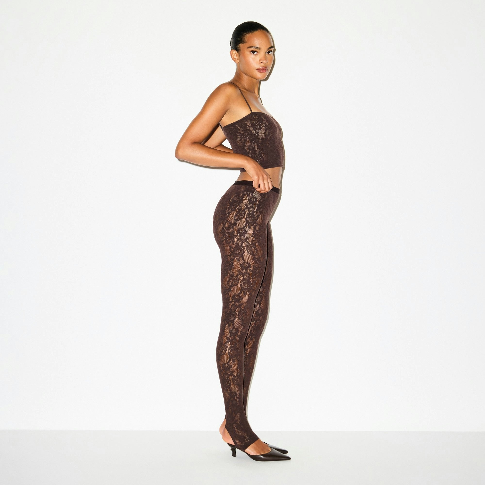 Skims Knit Lace Cropped Cami Espresso