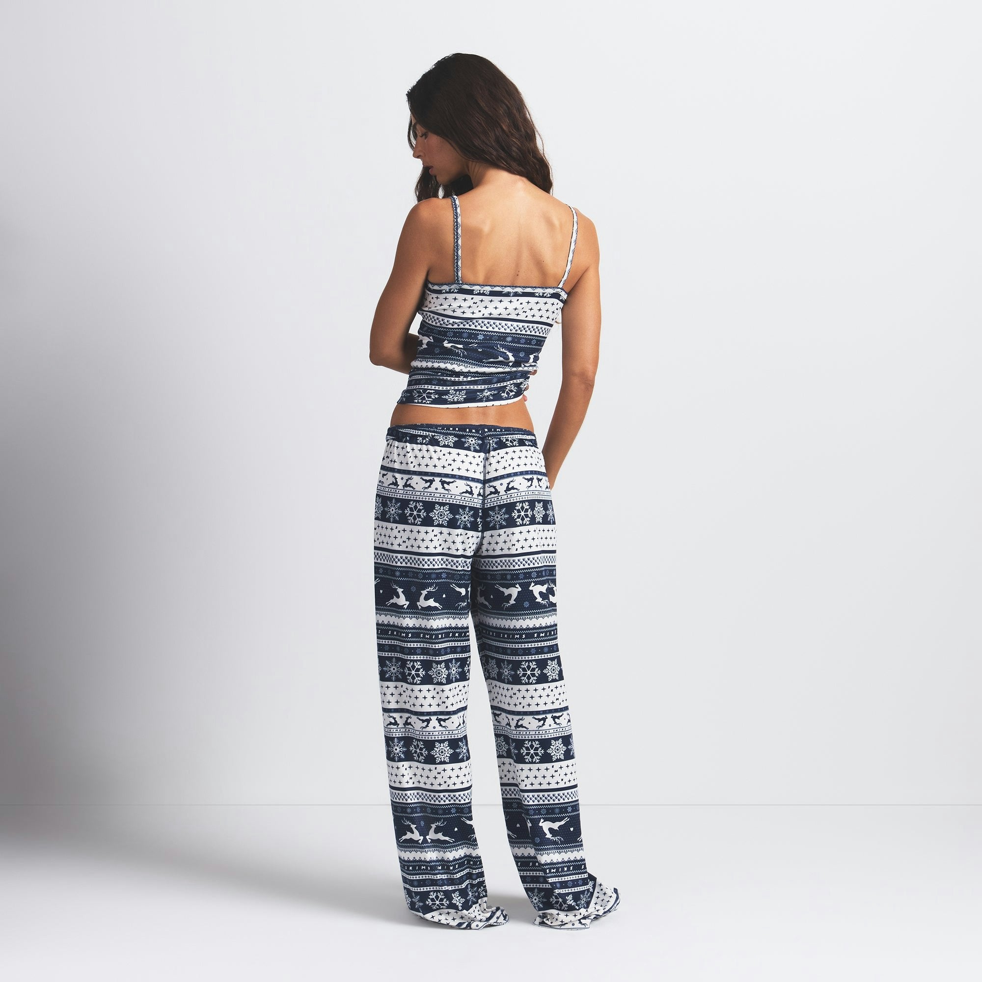 Skims Logo Plush Pointelle Cami Navy Deer Fair Isle