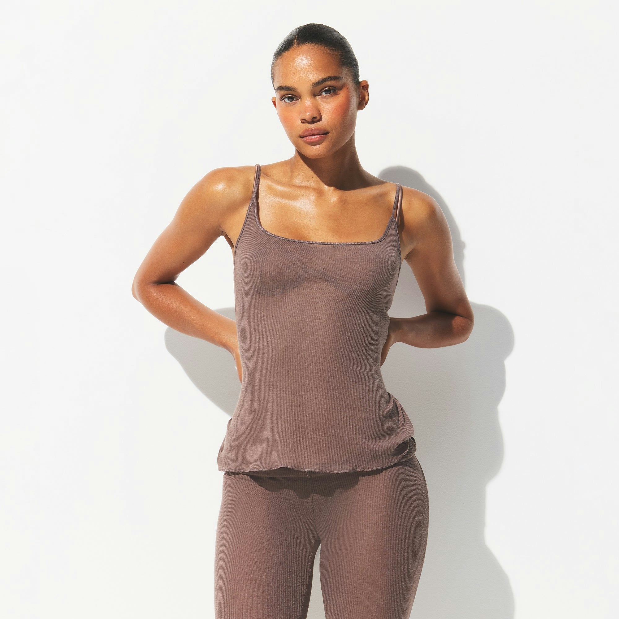 Skims Sheer Rib Long Cami Pewter