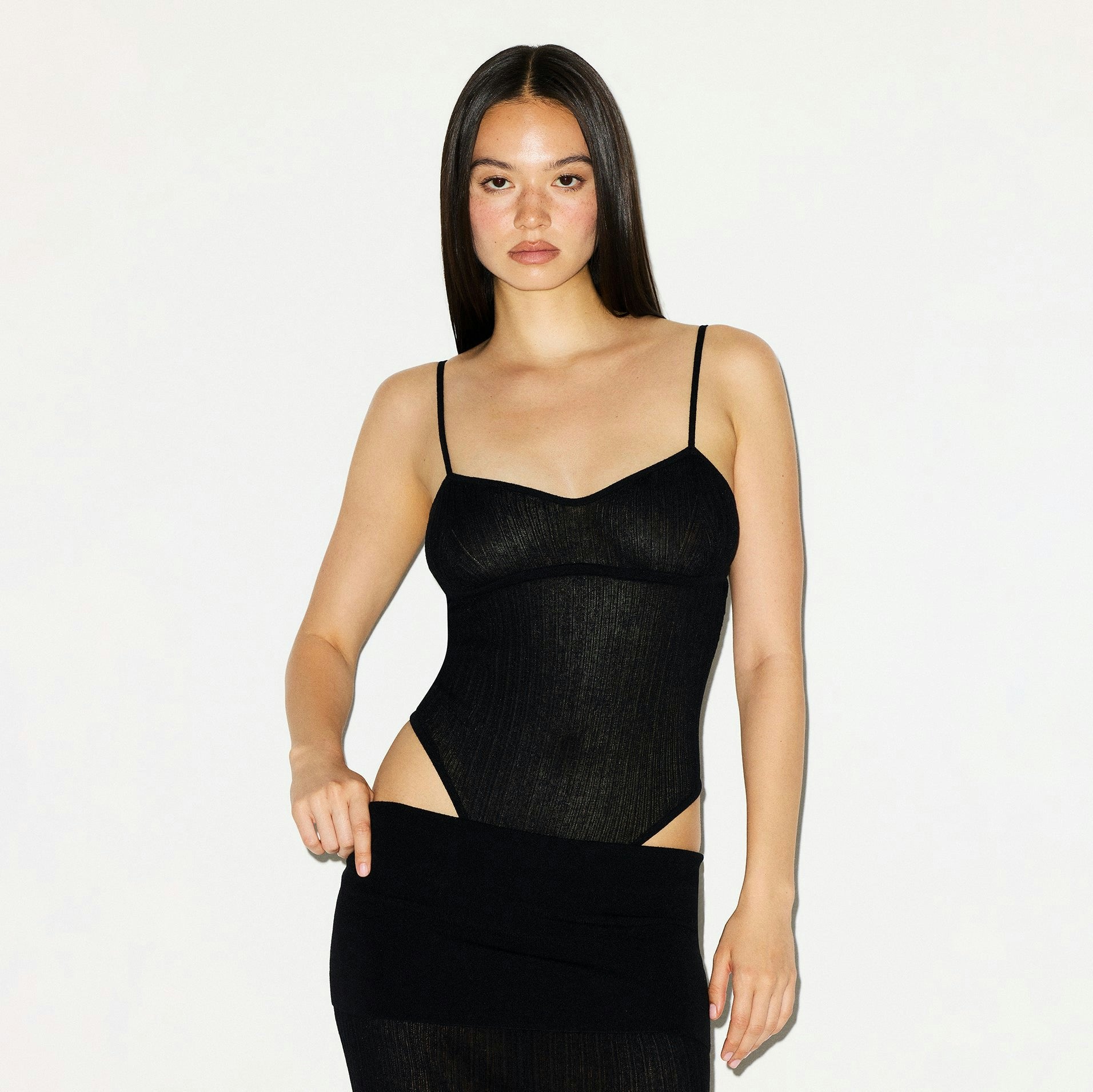 SHEER KNIT CAMI BODYSUIT