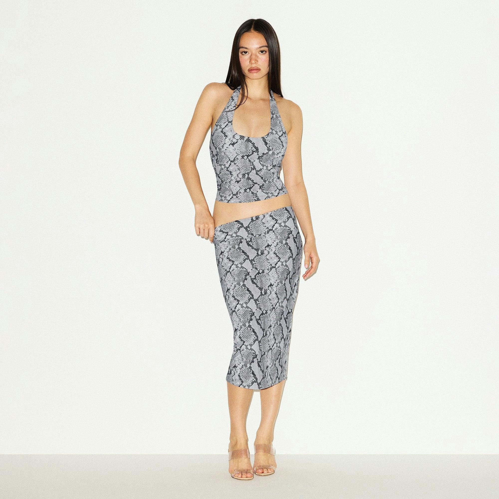 Skims Cling Matte Halter Top Chrome Snakeskin Print