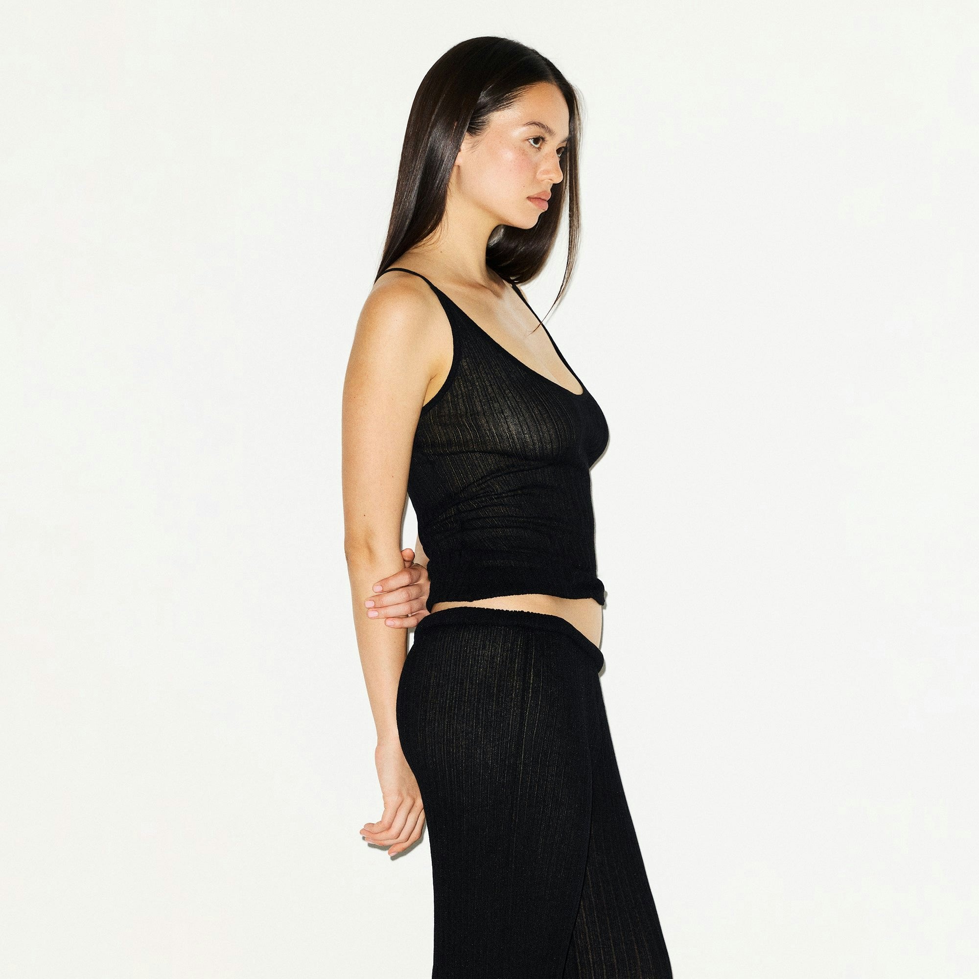 Skims Sheer Knit Plunge Tank Onyx