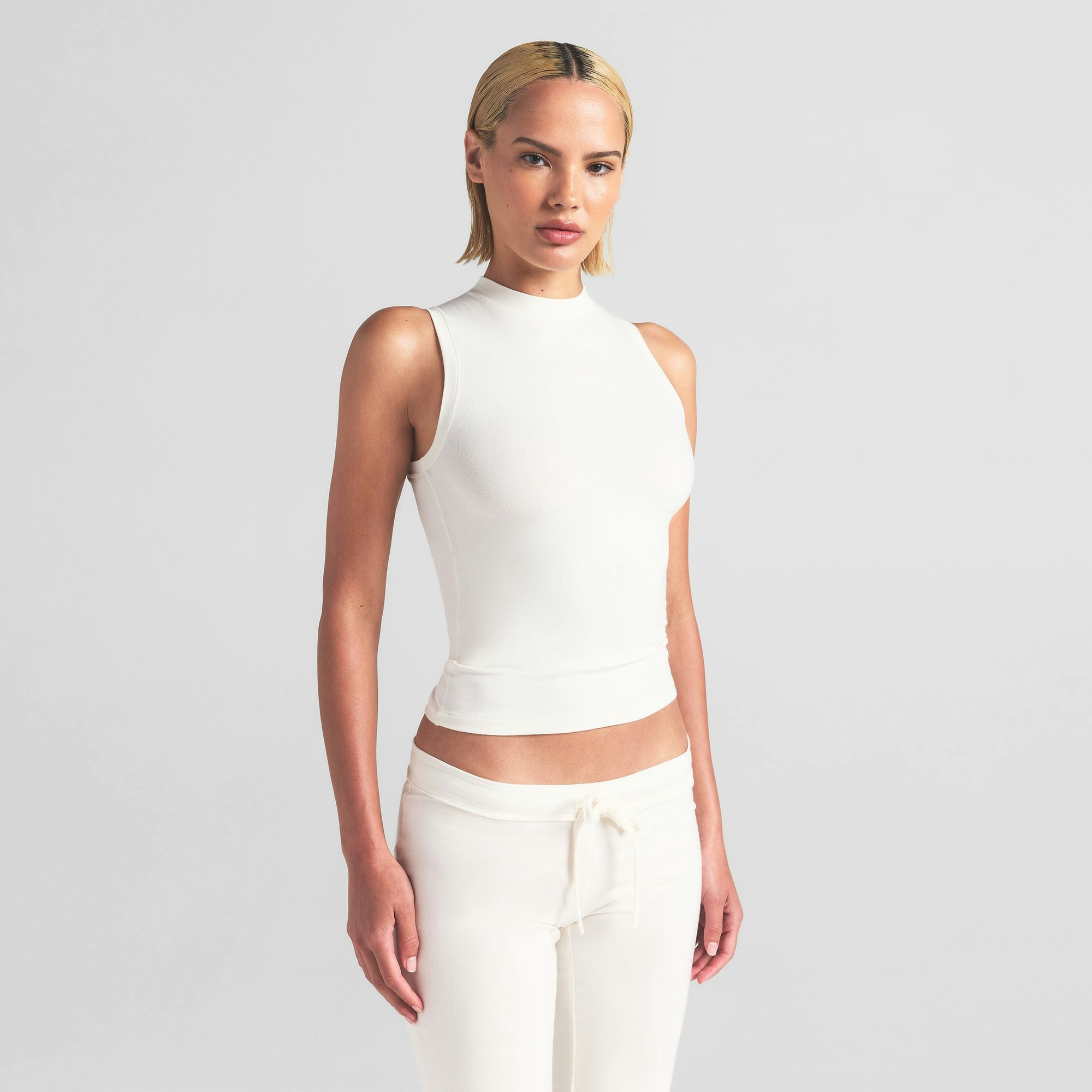 COTTON JERSEY MOCK NECK TANK