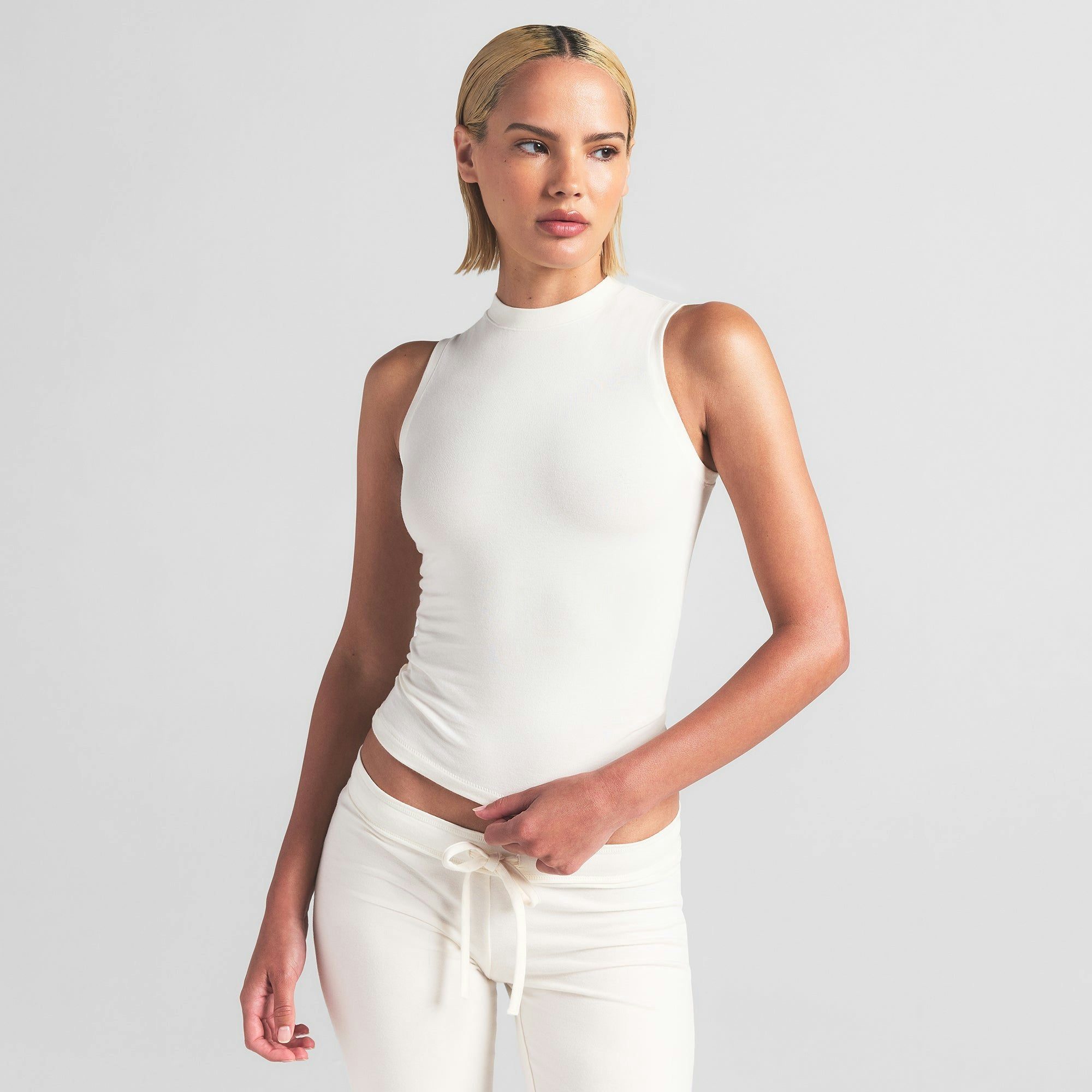 COTTON JERSEY MOCK NECK TANK