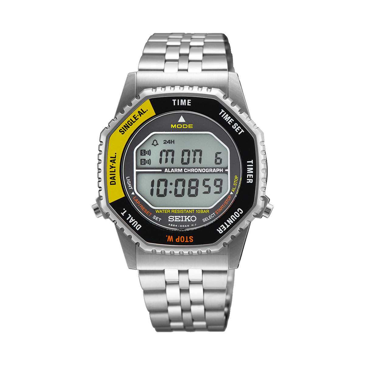 Seiko MenS Digital Quartz Watch In Black & Yellow