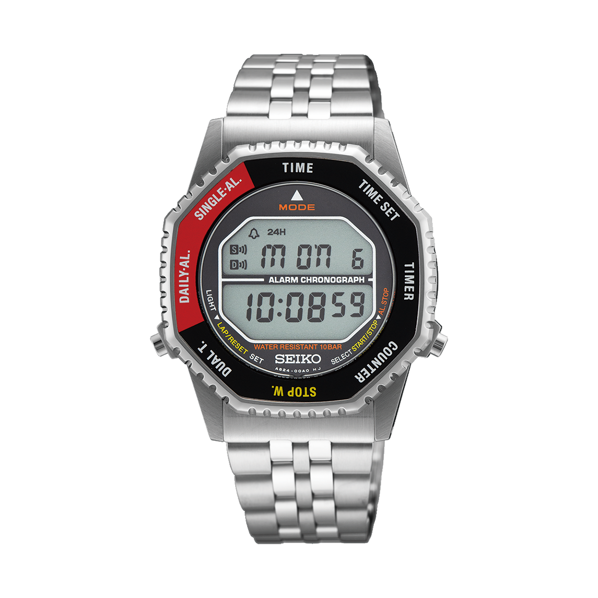 Seiko MenS Digital Quartz Watch In Red & Black - Grey - SMGG19P1