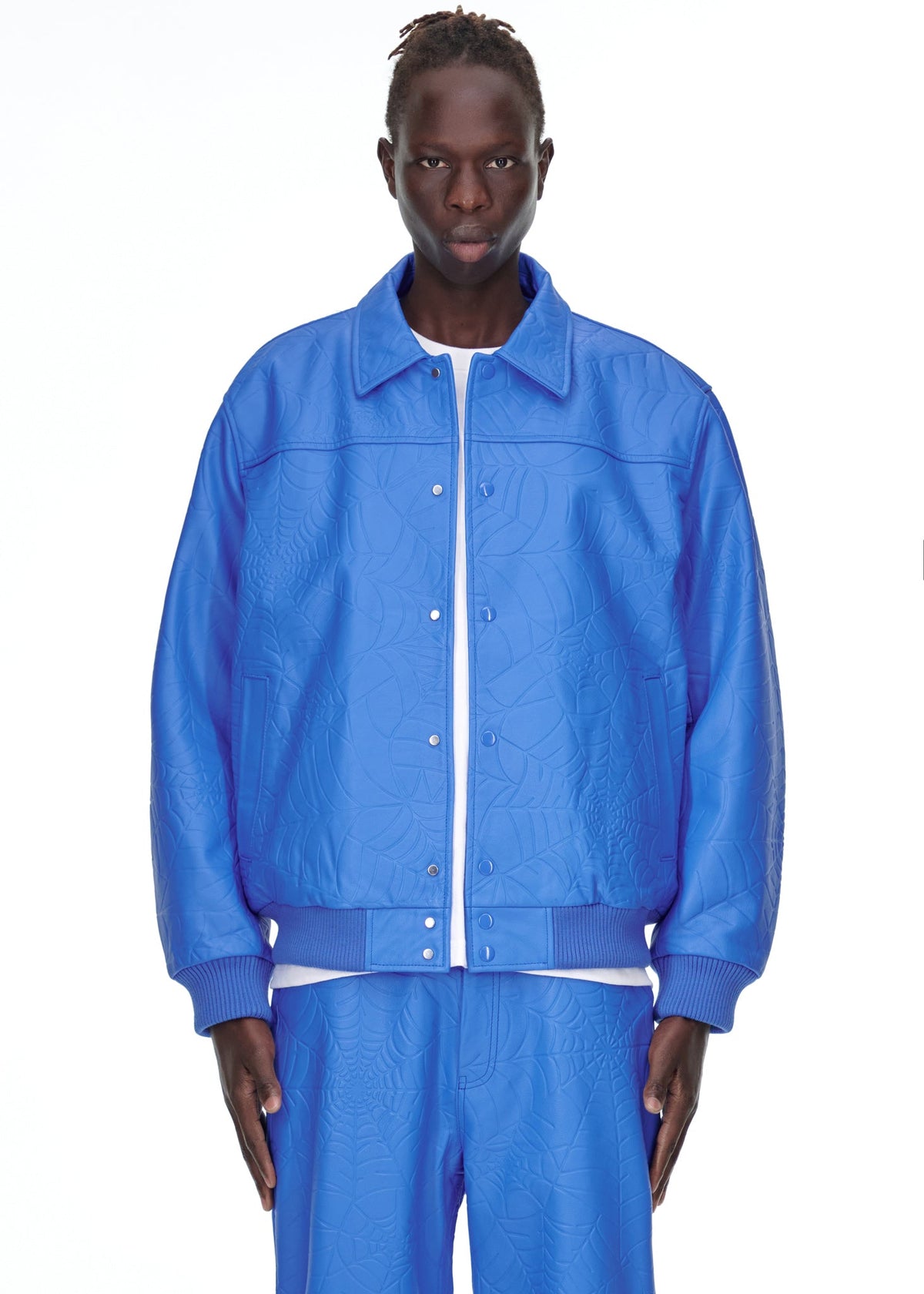 Sp5der Debossed WEB Leather Jacket