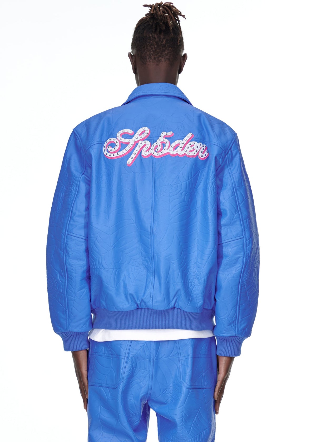 Sp5der Debossed WEB Leather Jacket