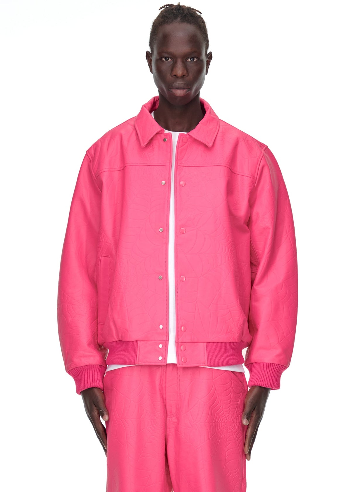 Sp5der Debossed WEB Leather Jacket