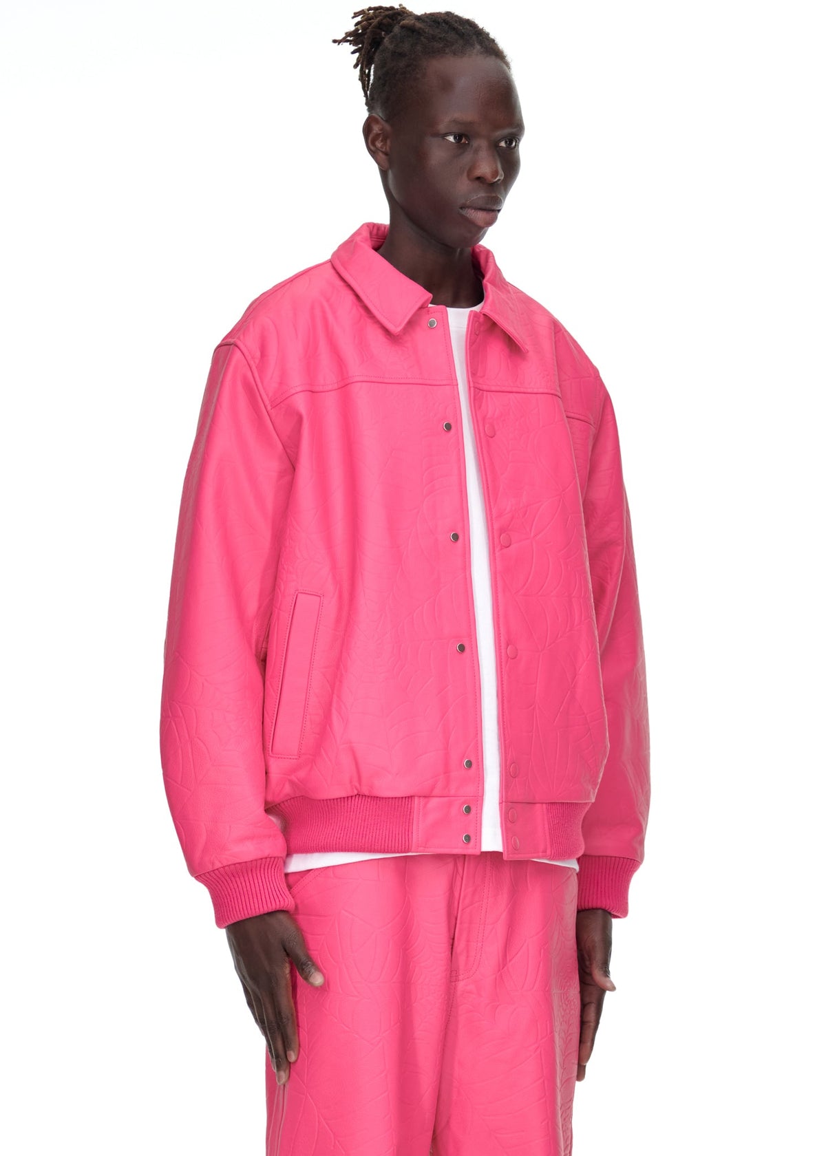 Sp5der Debossed WEB Leather Jacket