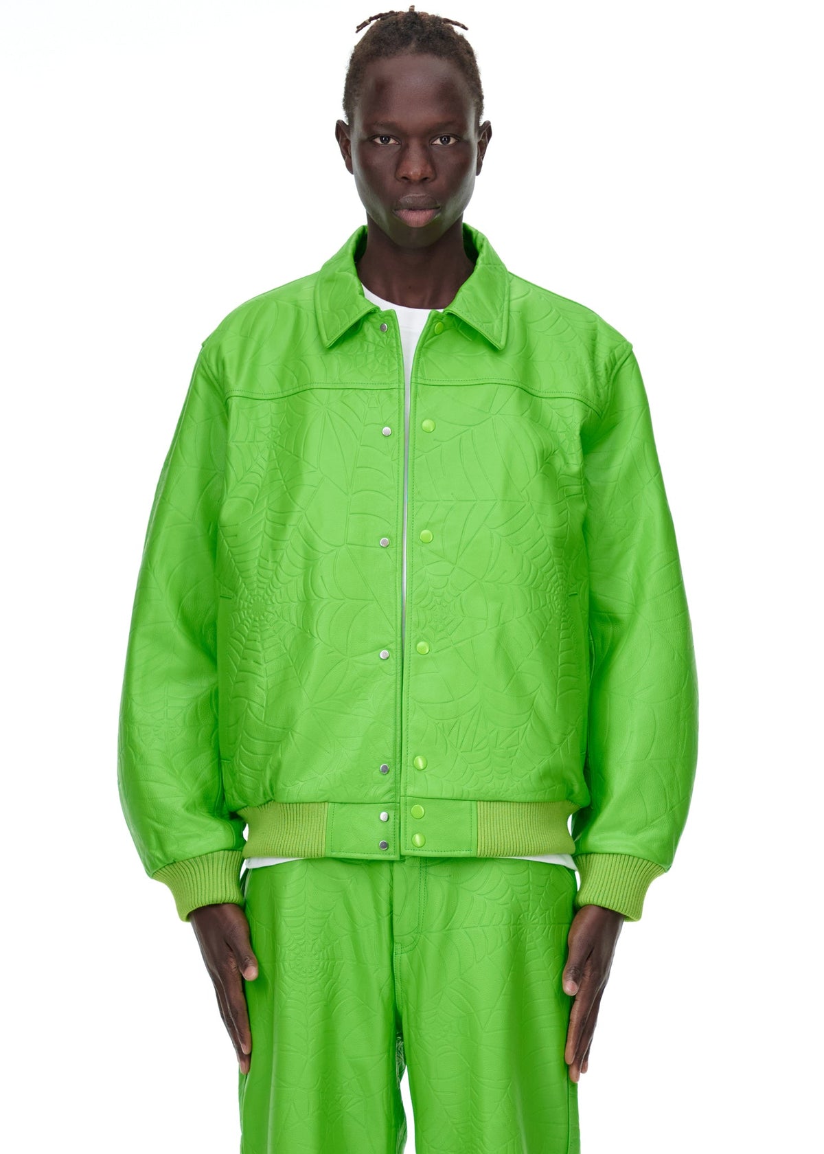 Sp5der Debossed WEB Leather Jacket