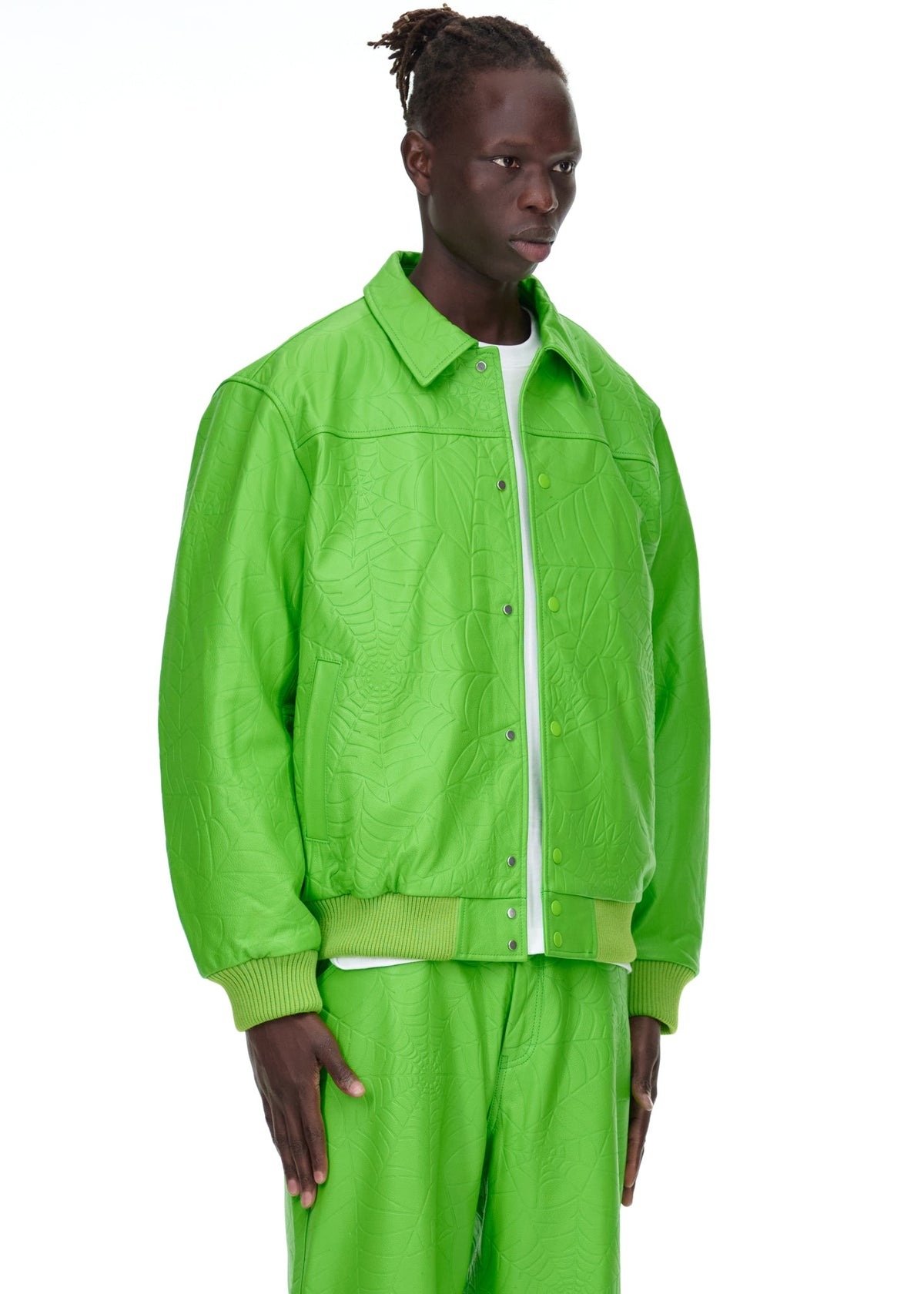 Sp5der Debossed WEB Leather Jacket
