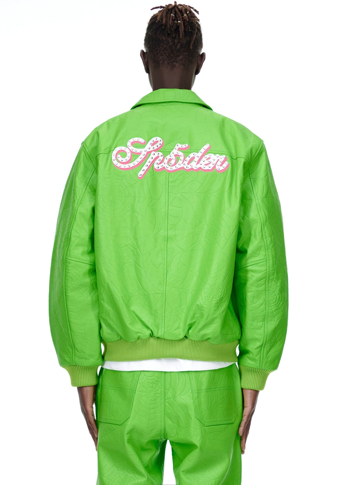 Sp5der Debossed WEB Leather Jacket