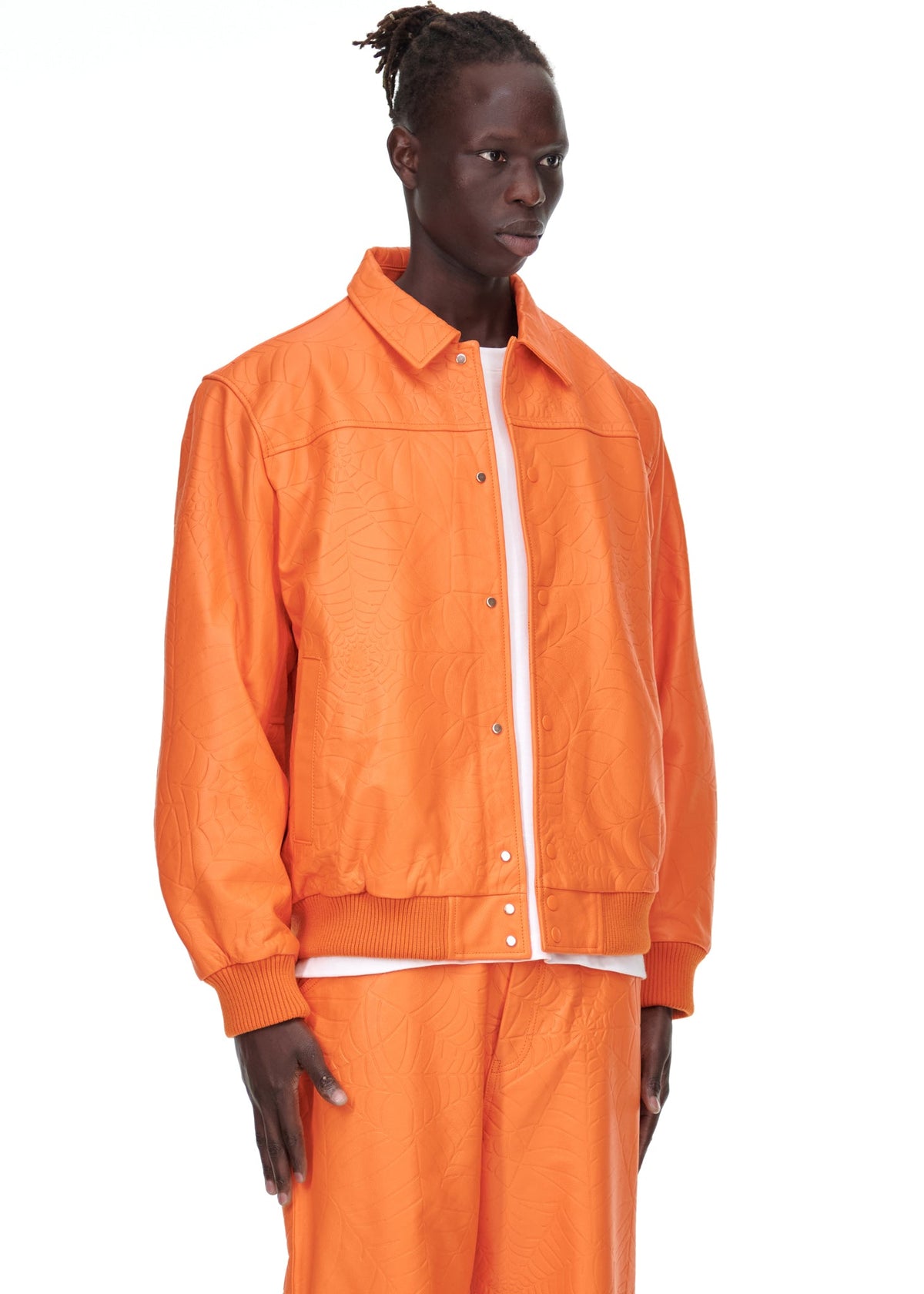 Sp5der Debossed WEB Leather Jacket