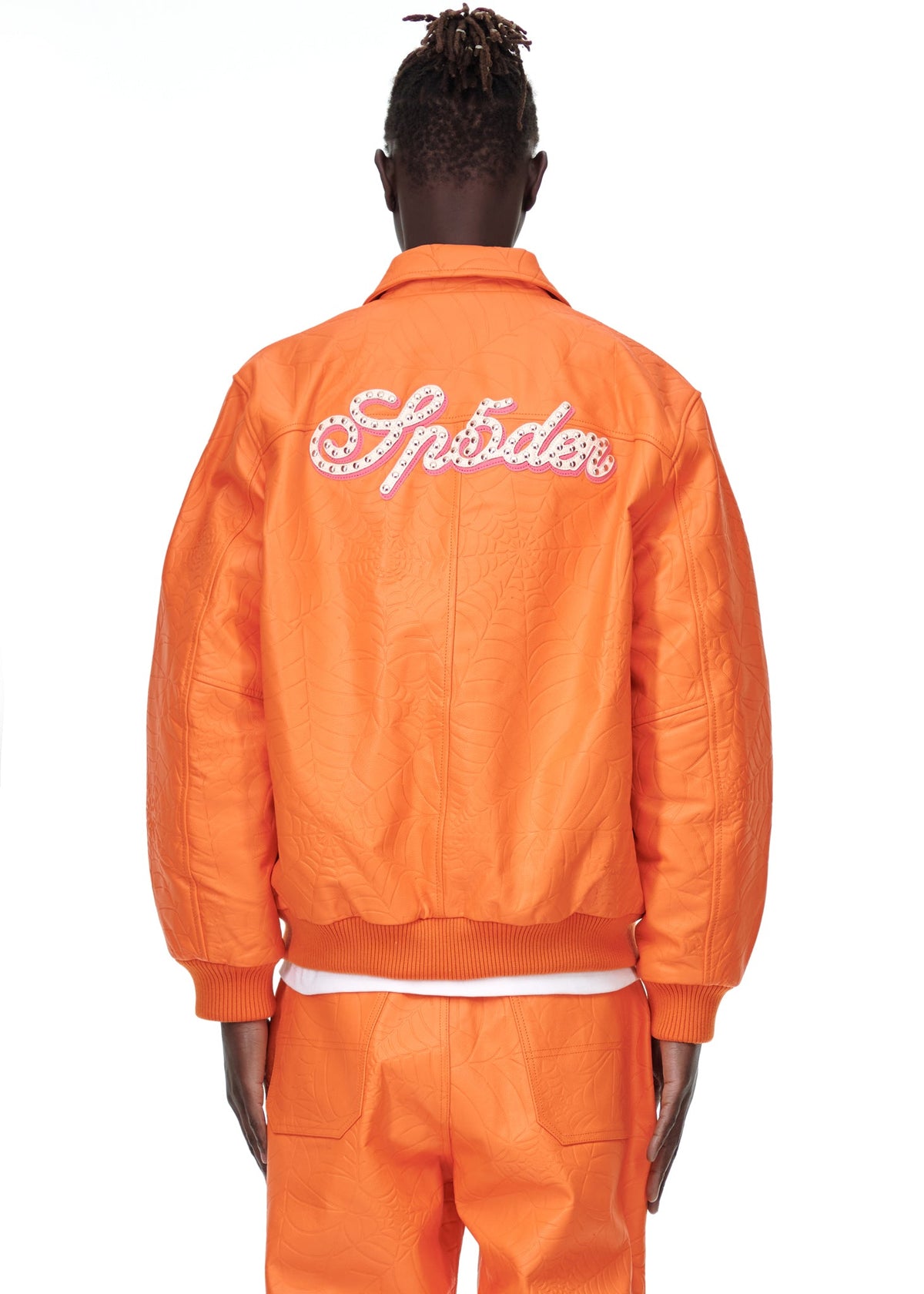 Sp5der Debossed WEB Leather Jacket