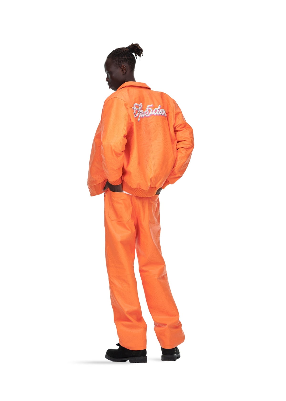 Sp5der Debossed WEB Leather Jacket