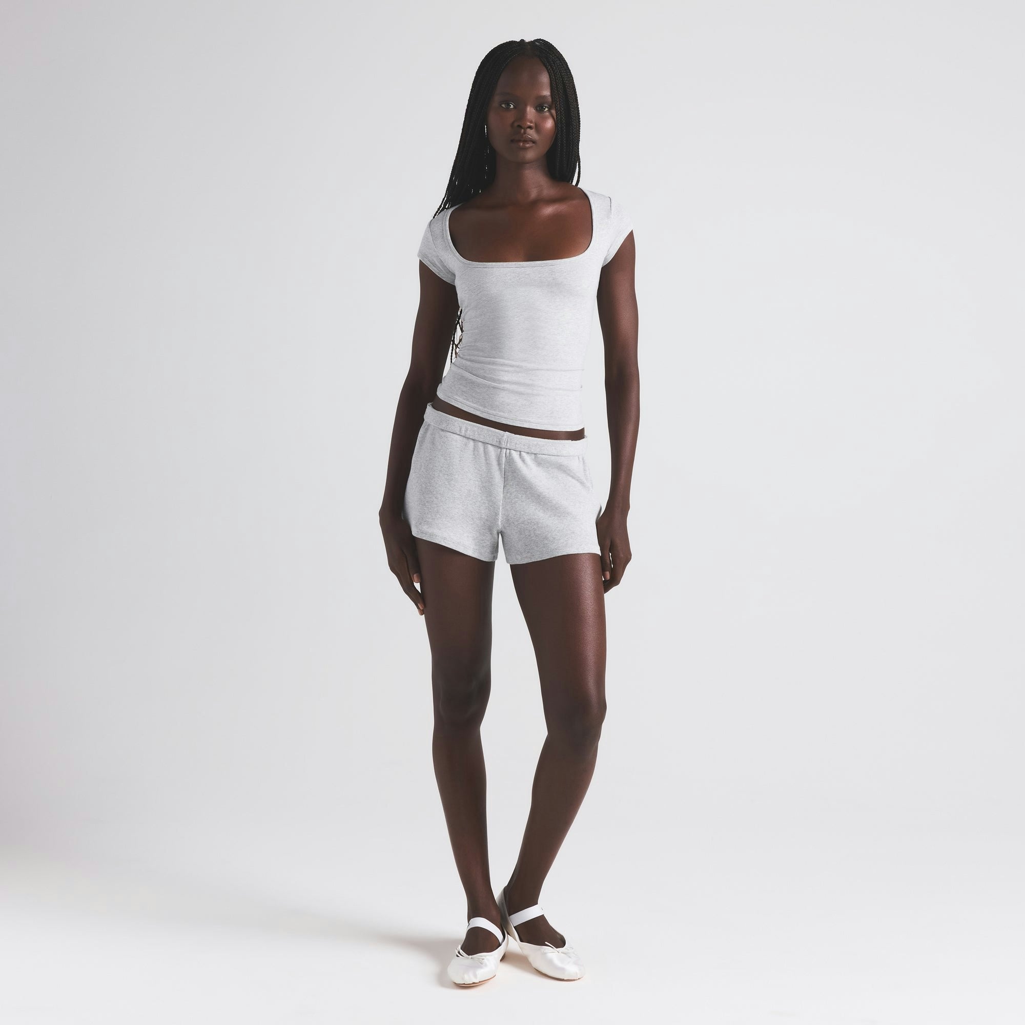 Skims Cotton Jersey Scoop Neck T-Shirt Light Heather Grey