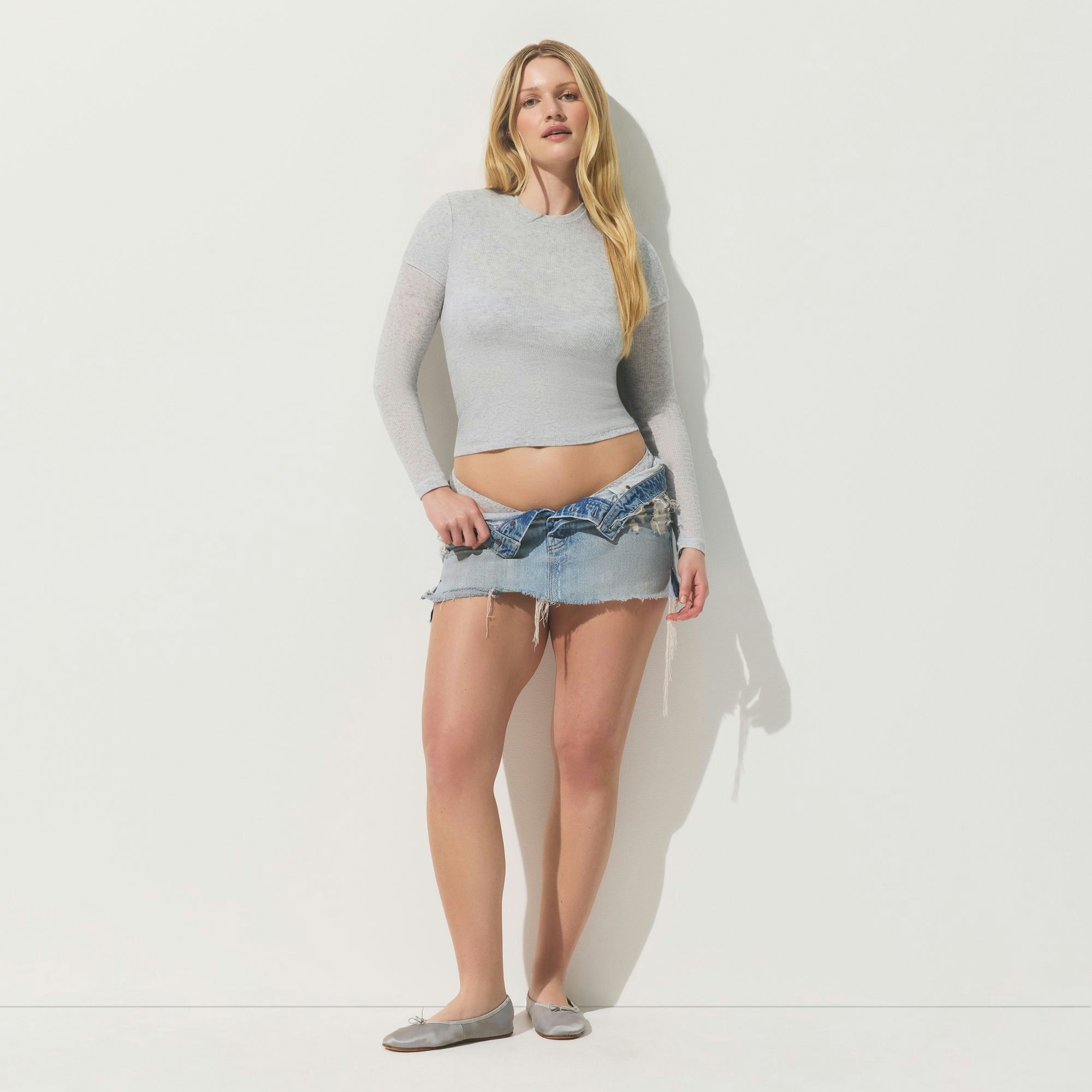 Skims Sheer Rib T-Shirt Light Heather Grey