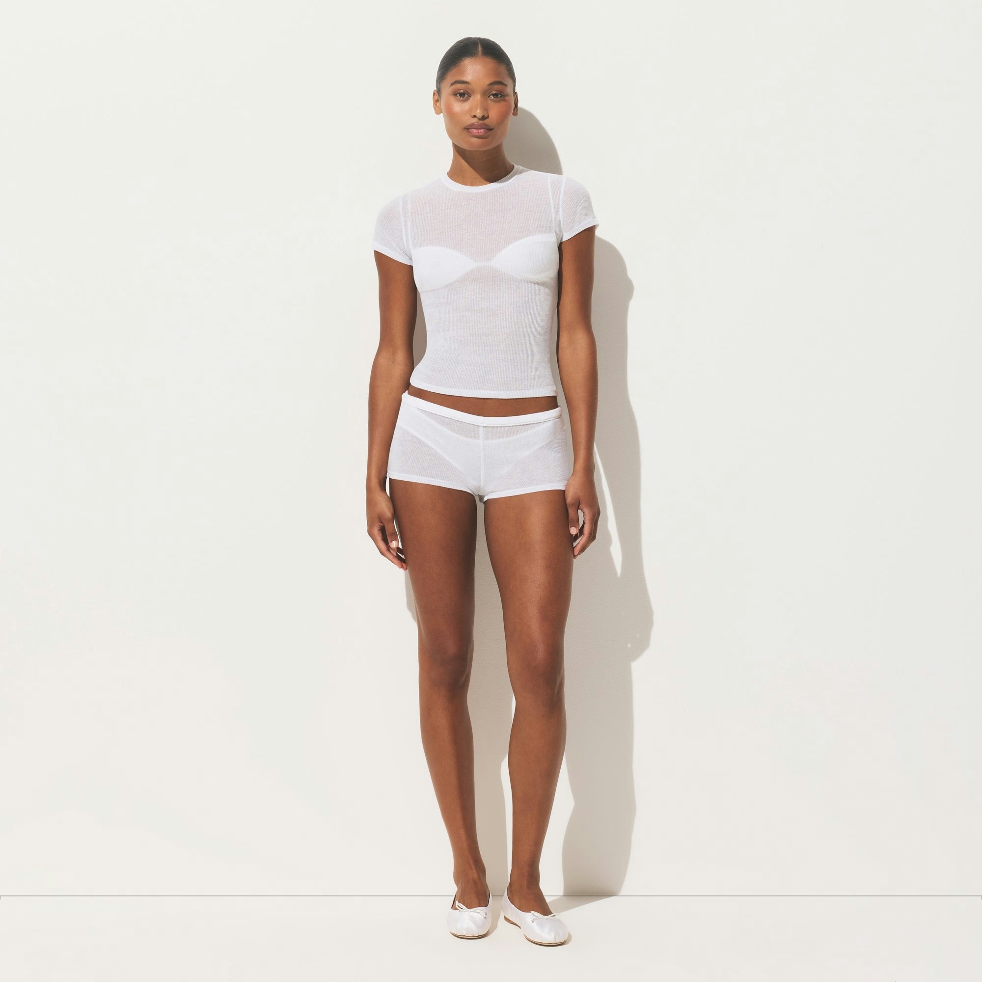 Skims Sheer Rib T-Shirt Snow