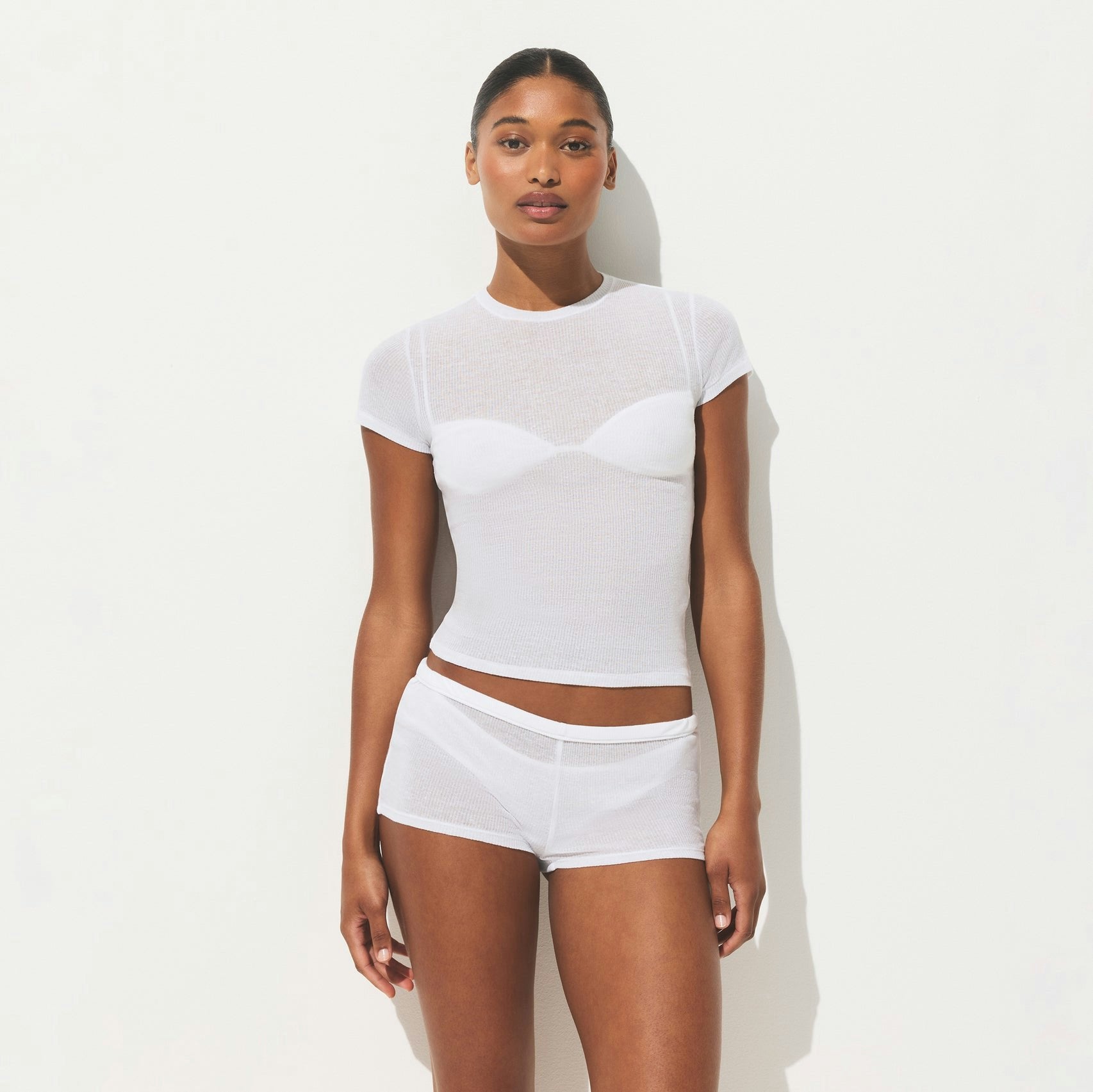 Skims Sheer Rib T-Shirt Snow