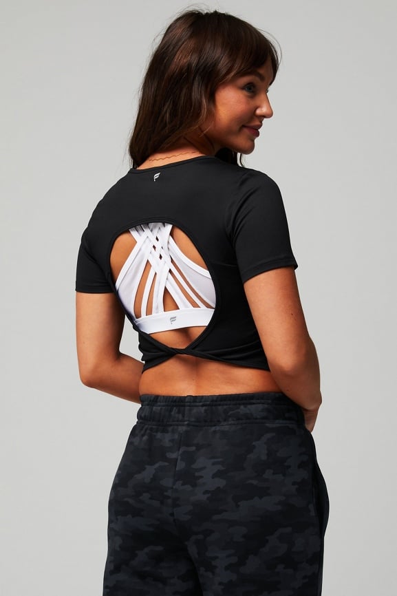 Fabletics Dry-Flex Open Back Twist Short-Sleeve Tee