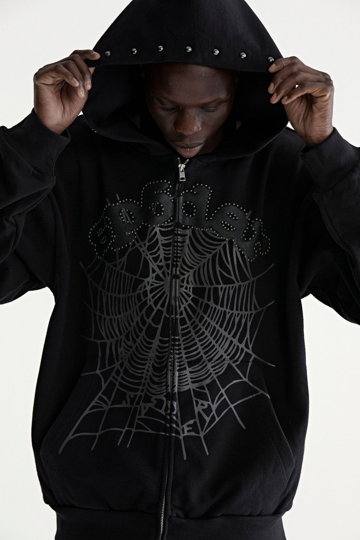 Sp5der OG WEB Studded ZIP Hoodie