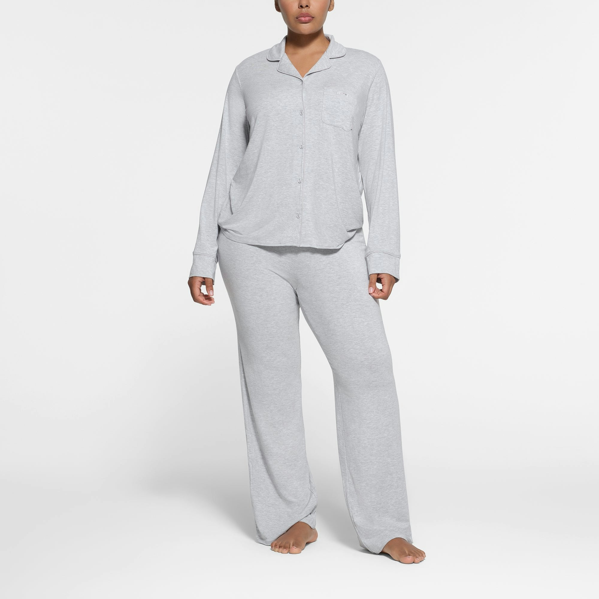 Skims Skims Sleep Long Sleeve Button Up Set Light Heather Grey