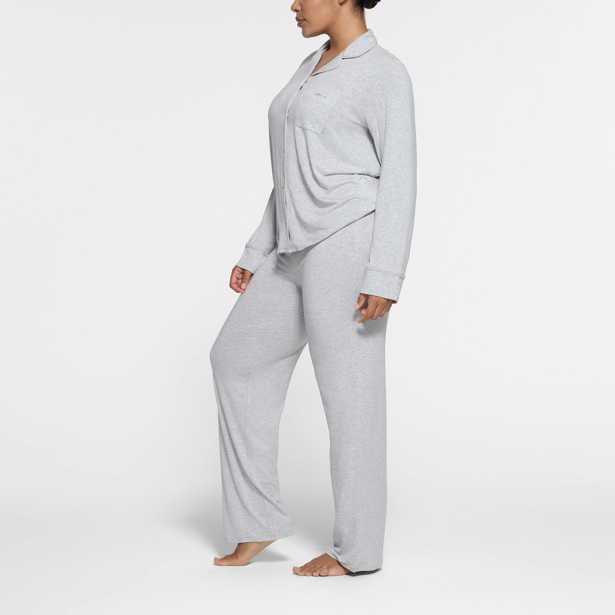 Skims Skims Sleep Long Sleeve Button Up Set Light Heather Grey