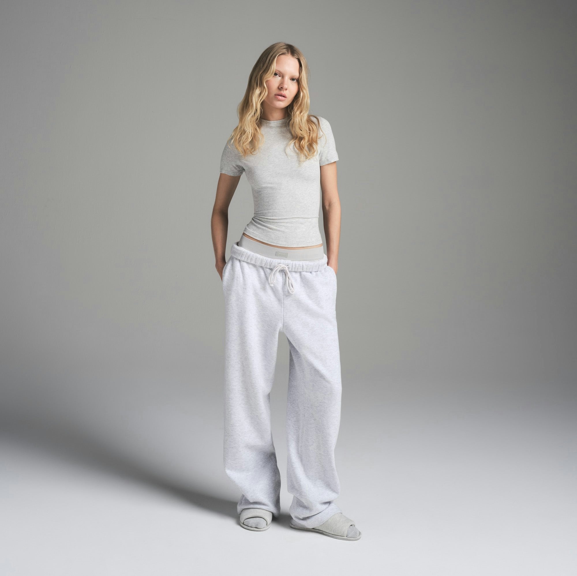 Skims Cotton Fleece Classic Straight Leg Pant Light Heather Grey