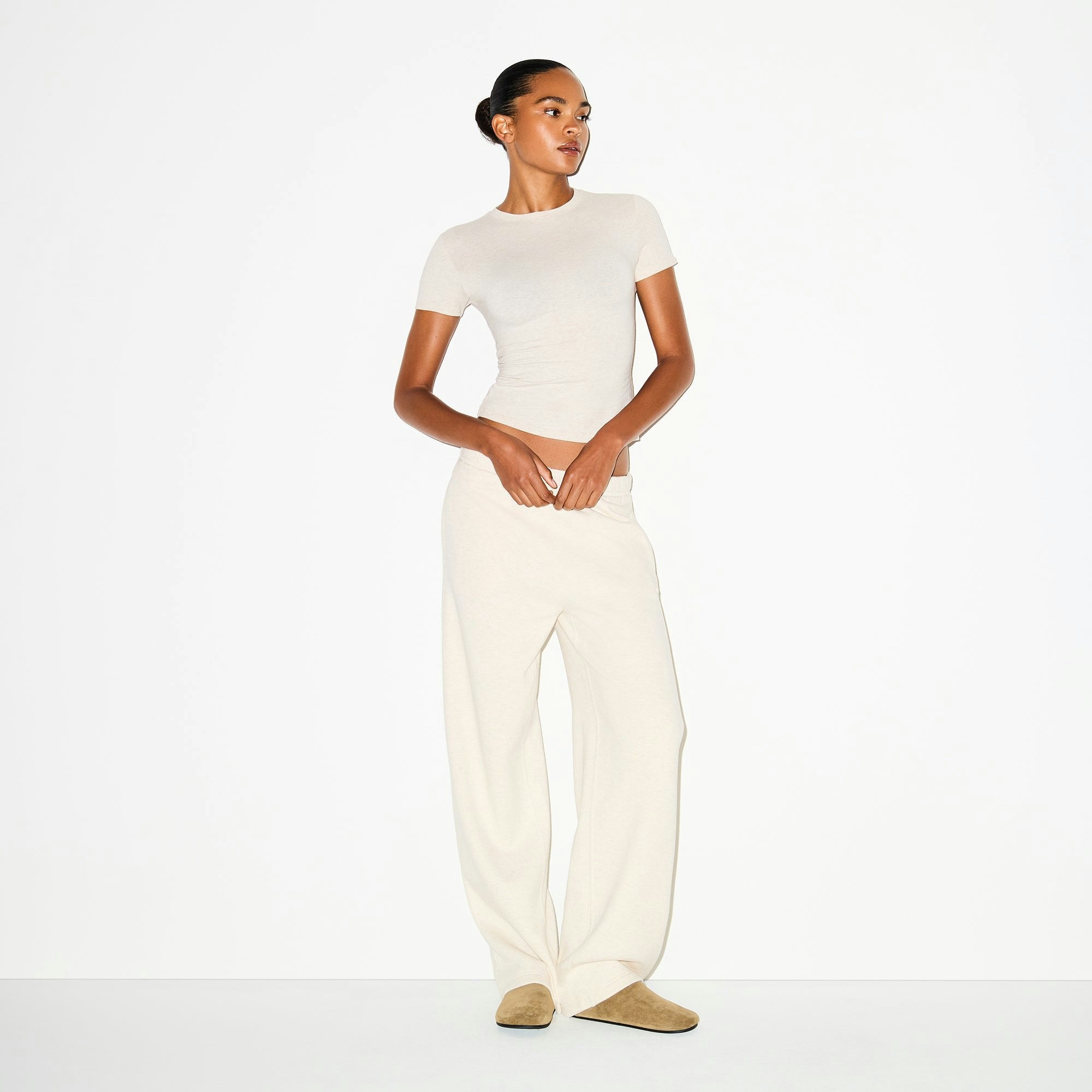 Skims Cotton Fleece Classic Straight Leg Pant Oatmeal Heather