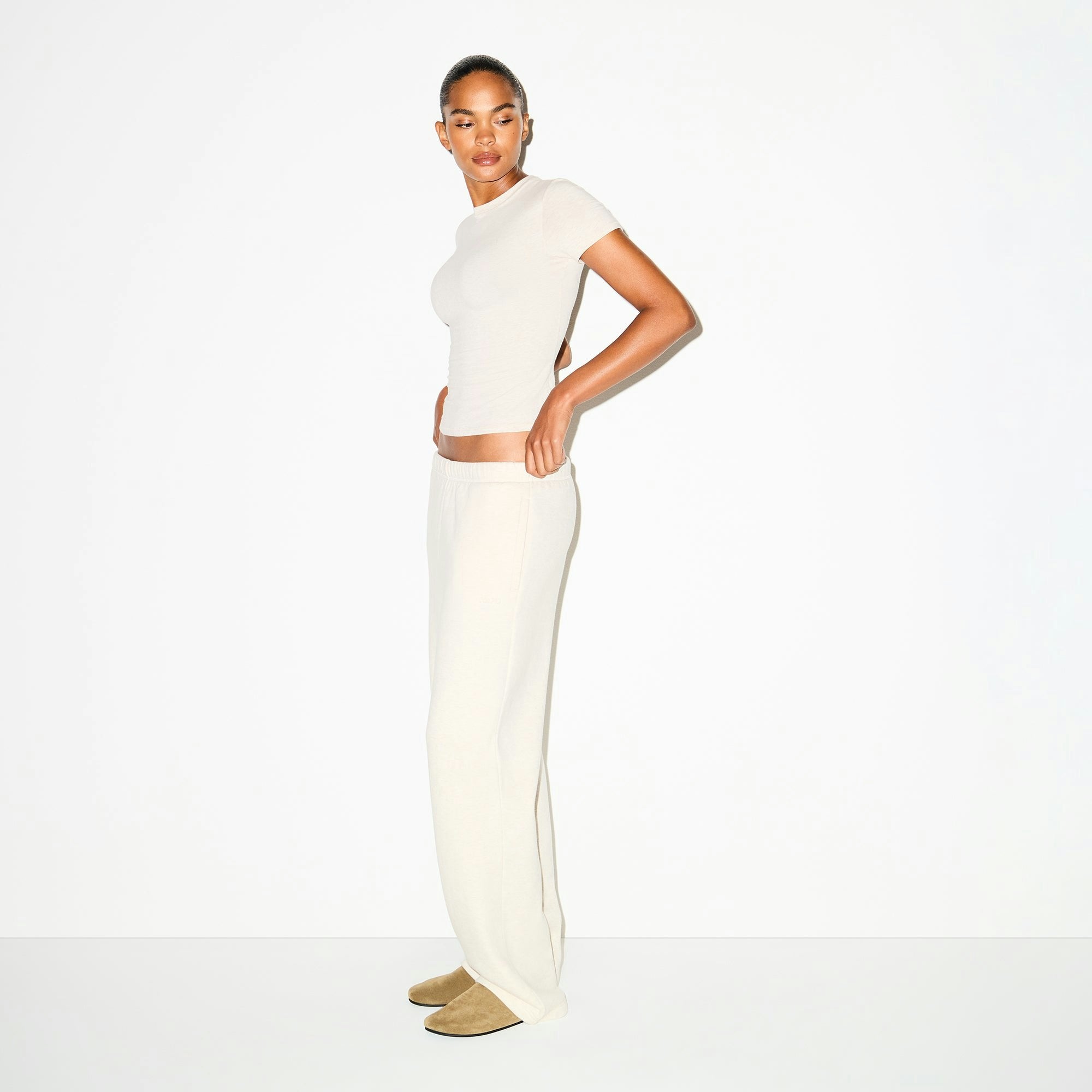 Skims Cotton Fleece Classic Straight Leg Pant Oatmeal Heather