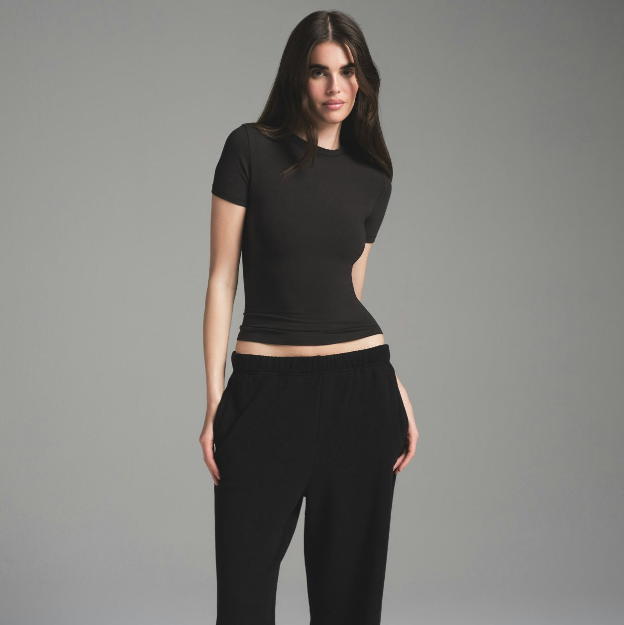 Skims Cotton Fleece Classic Straight Leg Pant Onyx