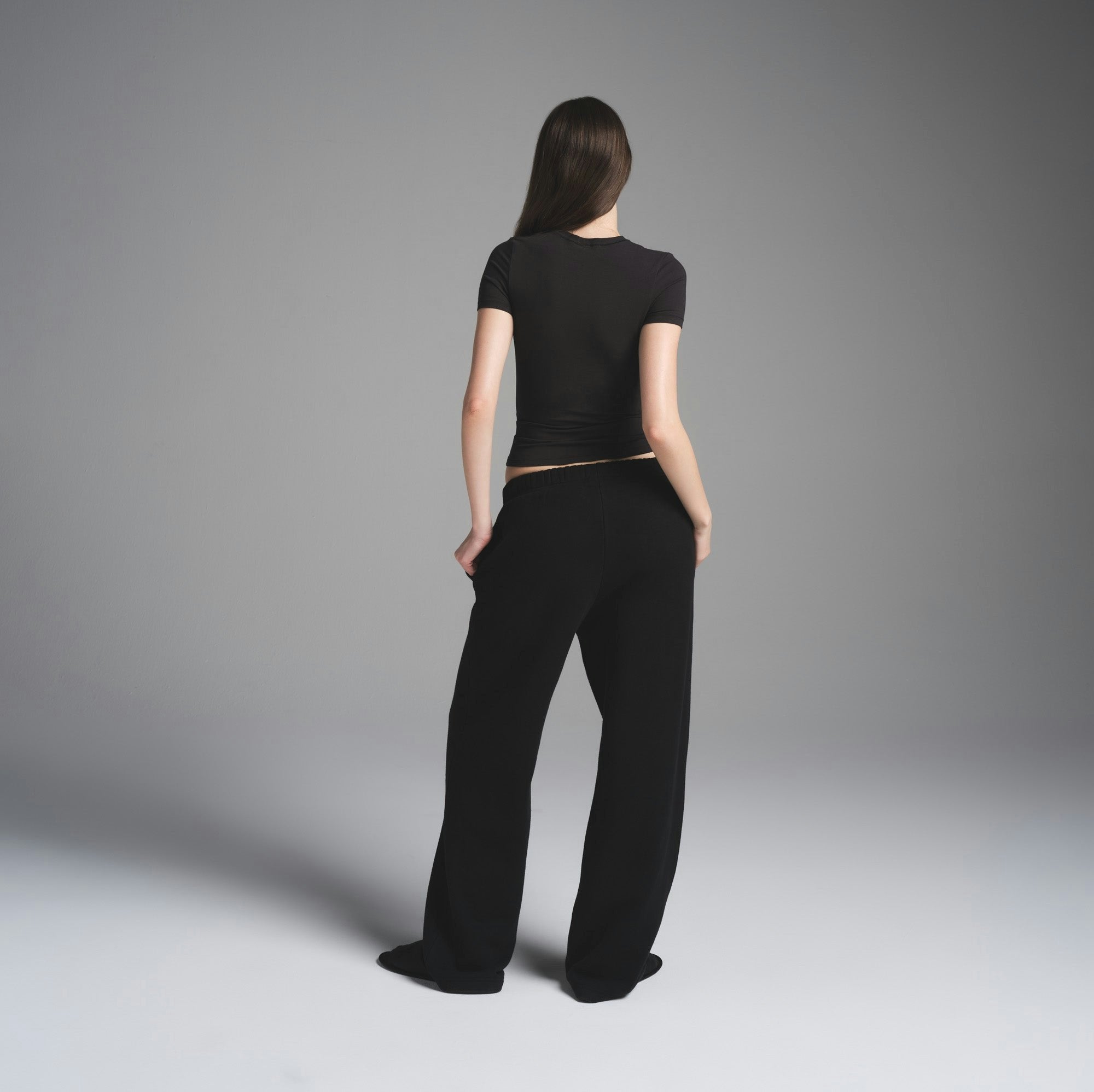 Skims Cotton Fleece Classic Straight Leg Pant Onyx