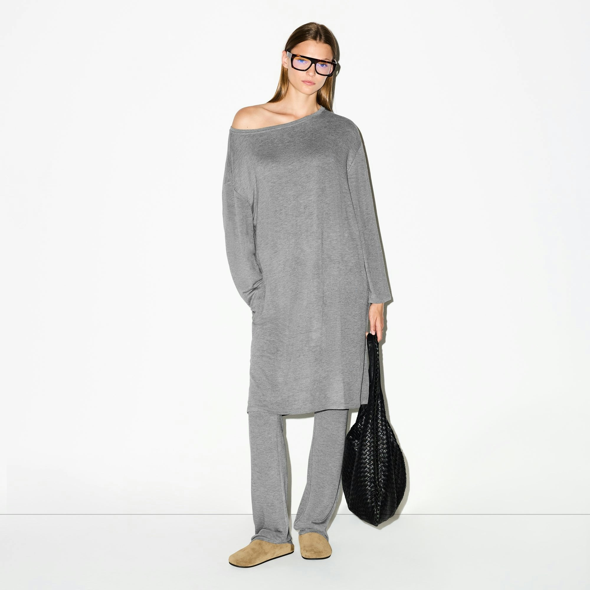 Skims Lightweight Modal Long Sleeve Tunic Dark Heather Grey