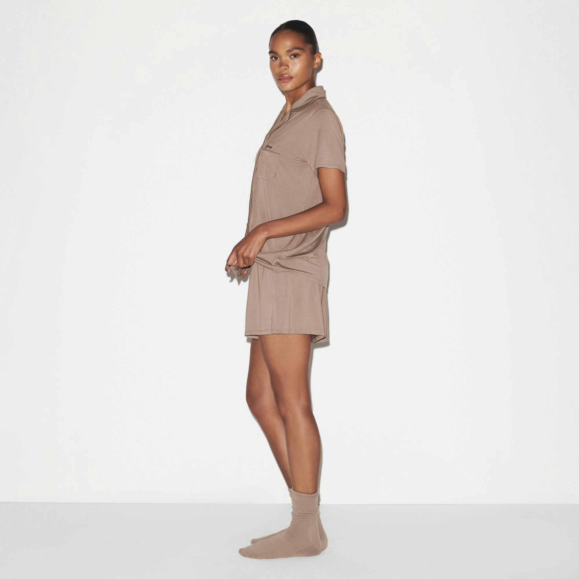 Skims Skims Sleep Short Sleeve Button Up Set Fossil