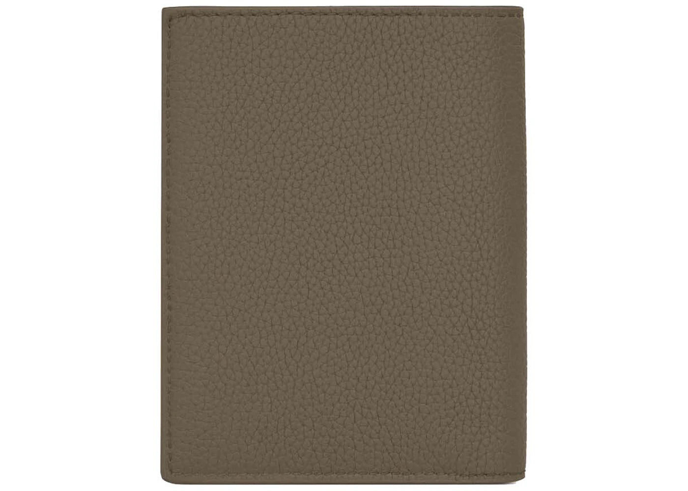 saint laurent tiny cassandre credit card wallet in grained leather dark khaki