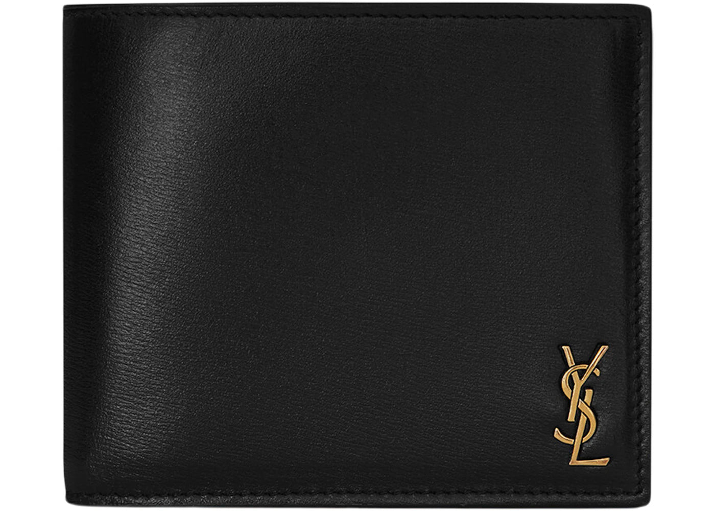 saint laurent tiny cassandre east/west bifold wallet in shiny leather black