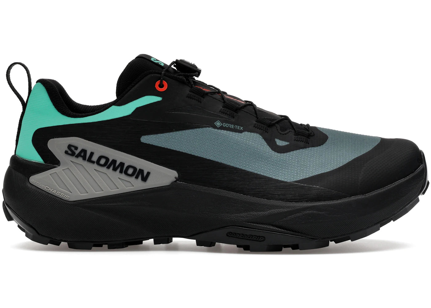 Salomon Genesis Gore-Tex North Atlantic trail running shoe in deep navy, lateral side view