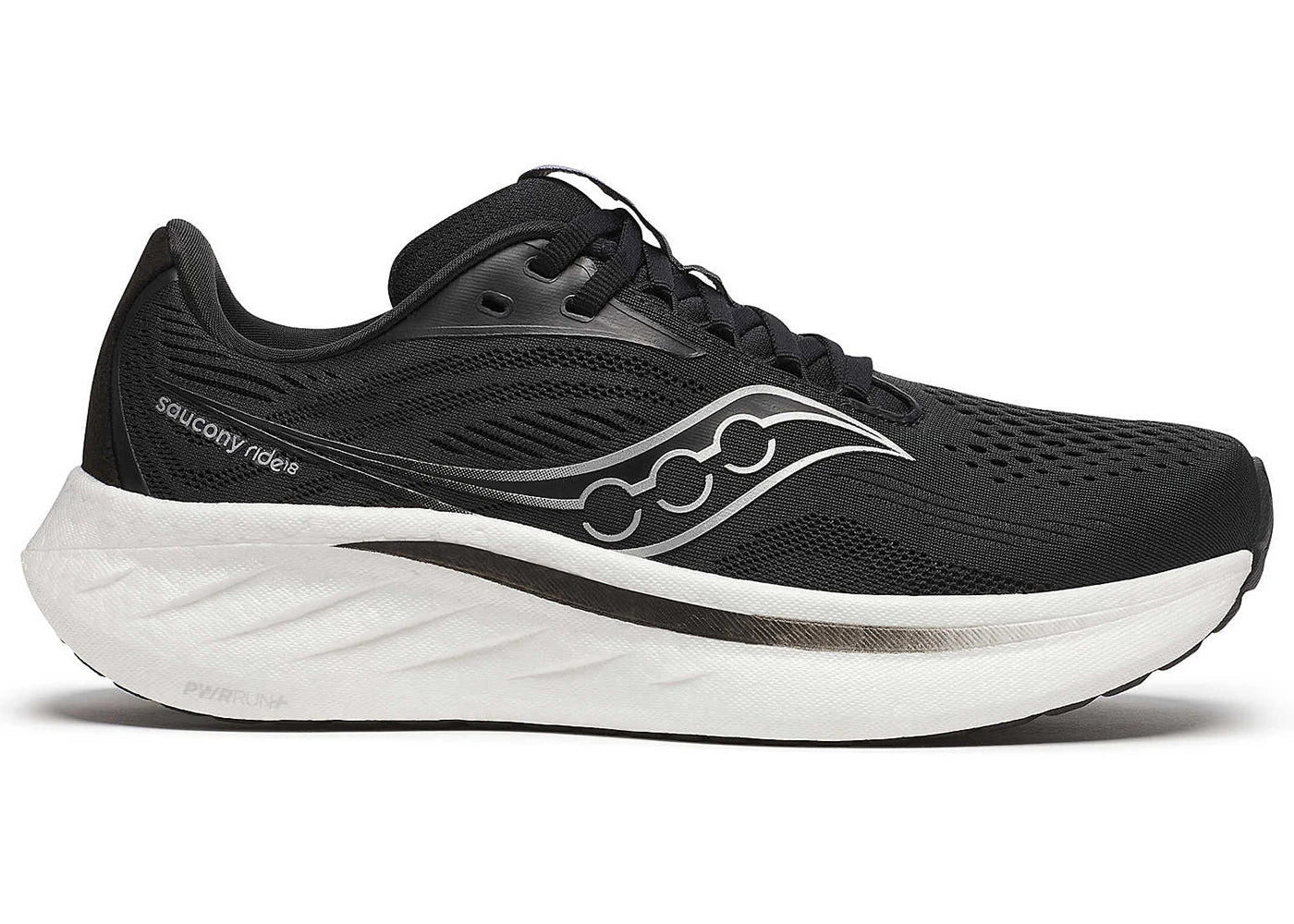 saucony ride 18 black white (women's)