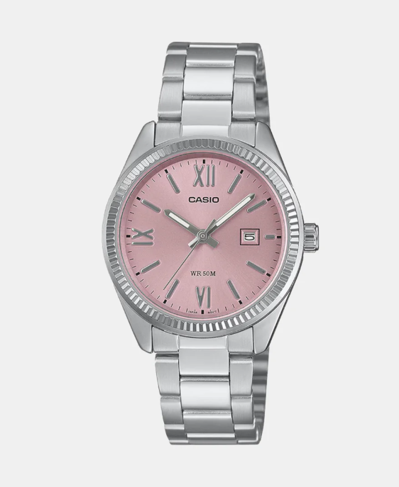 Casio Women Quartz Pink Dial Analog Stainless Steel Watch A2360