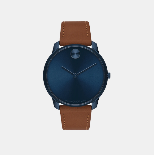 Movado Bold Thin Men Quartz Blue Dial Analog Stainless Steel Watch 3600830