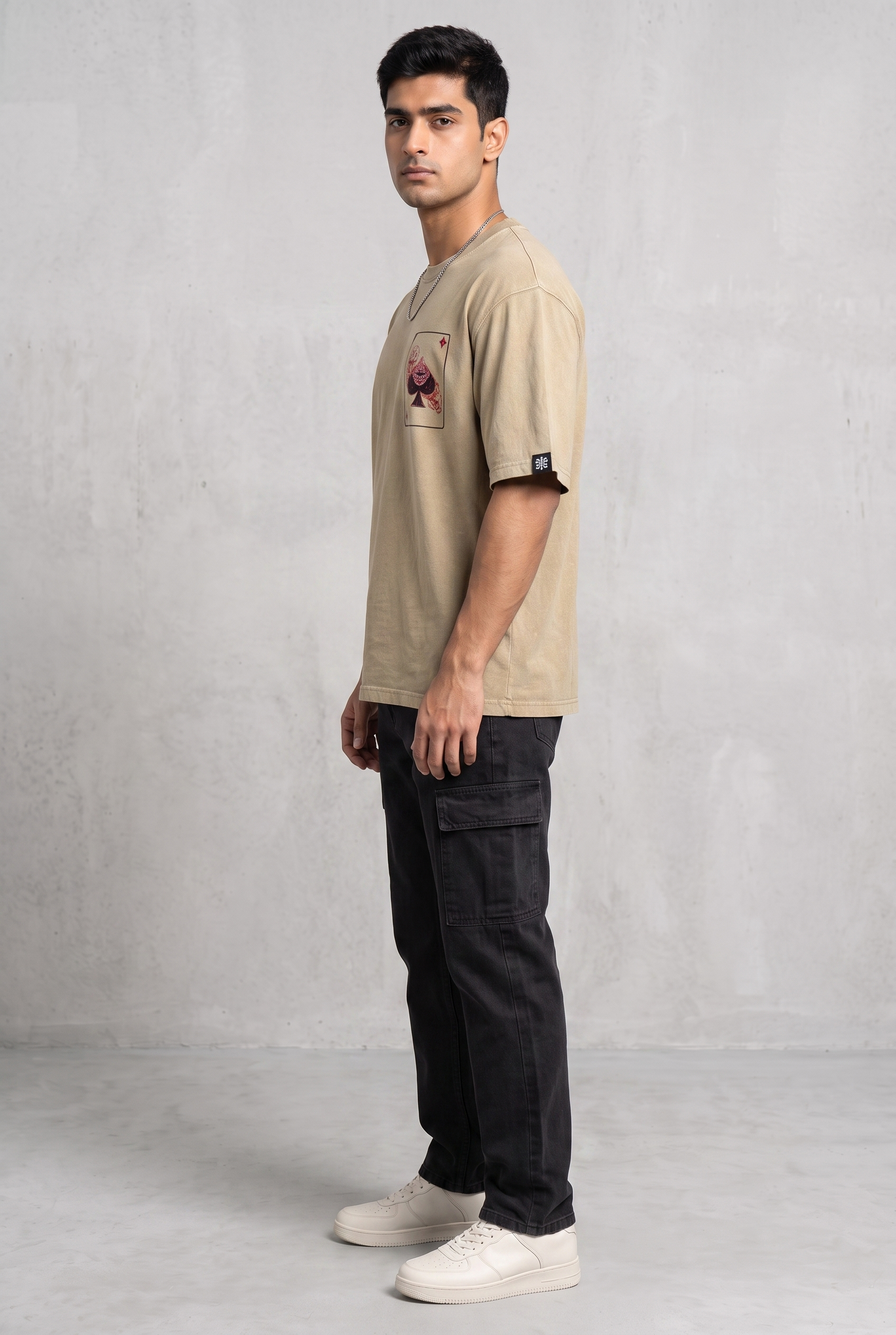 SPADE OF SECRETS BEIGE ACIDWASH MEN’S OVERSIZED T-SHIRT