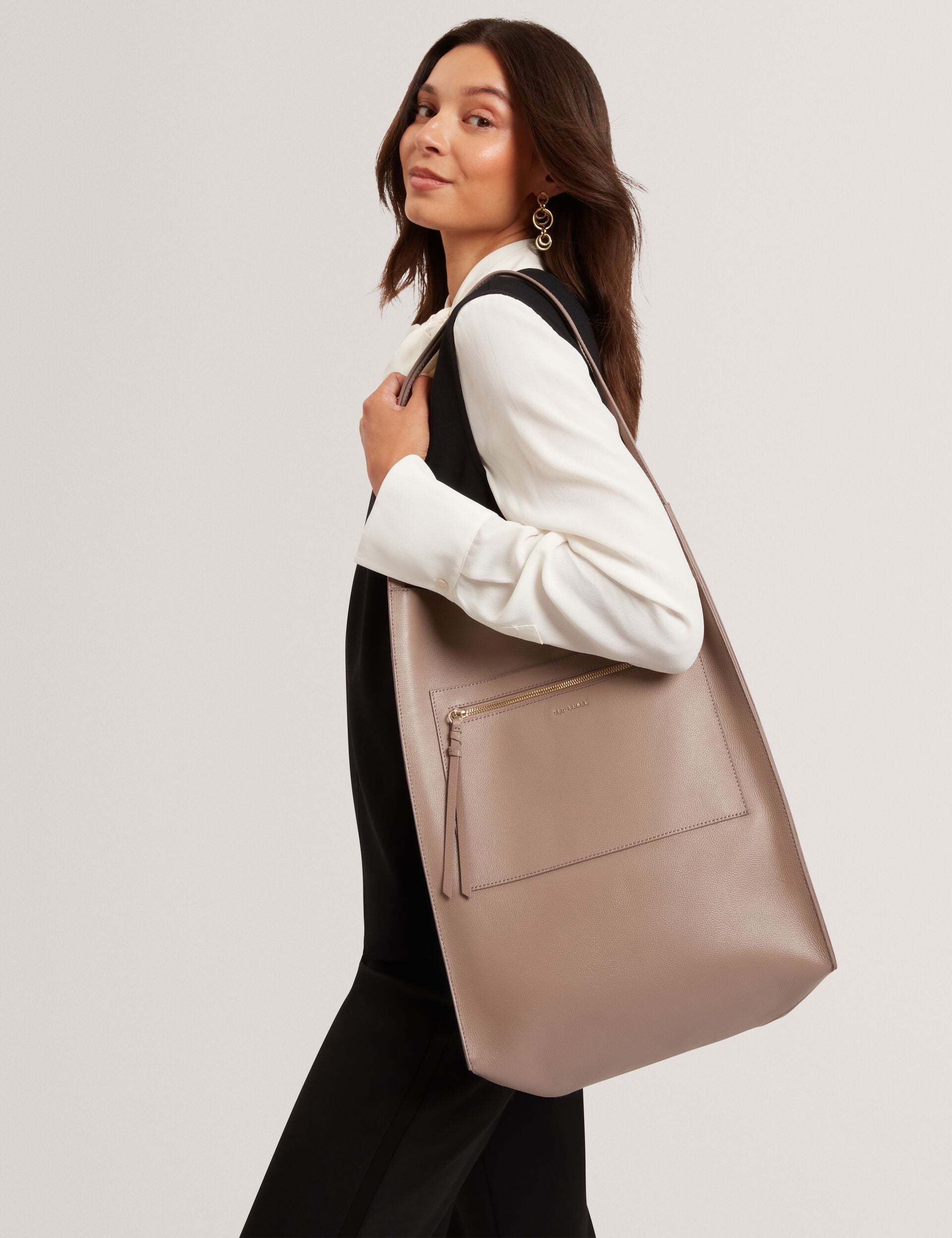 Ted Baker Tammila Tall Soft Leather Structured Tote Bag In Taupe Women's