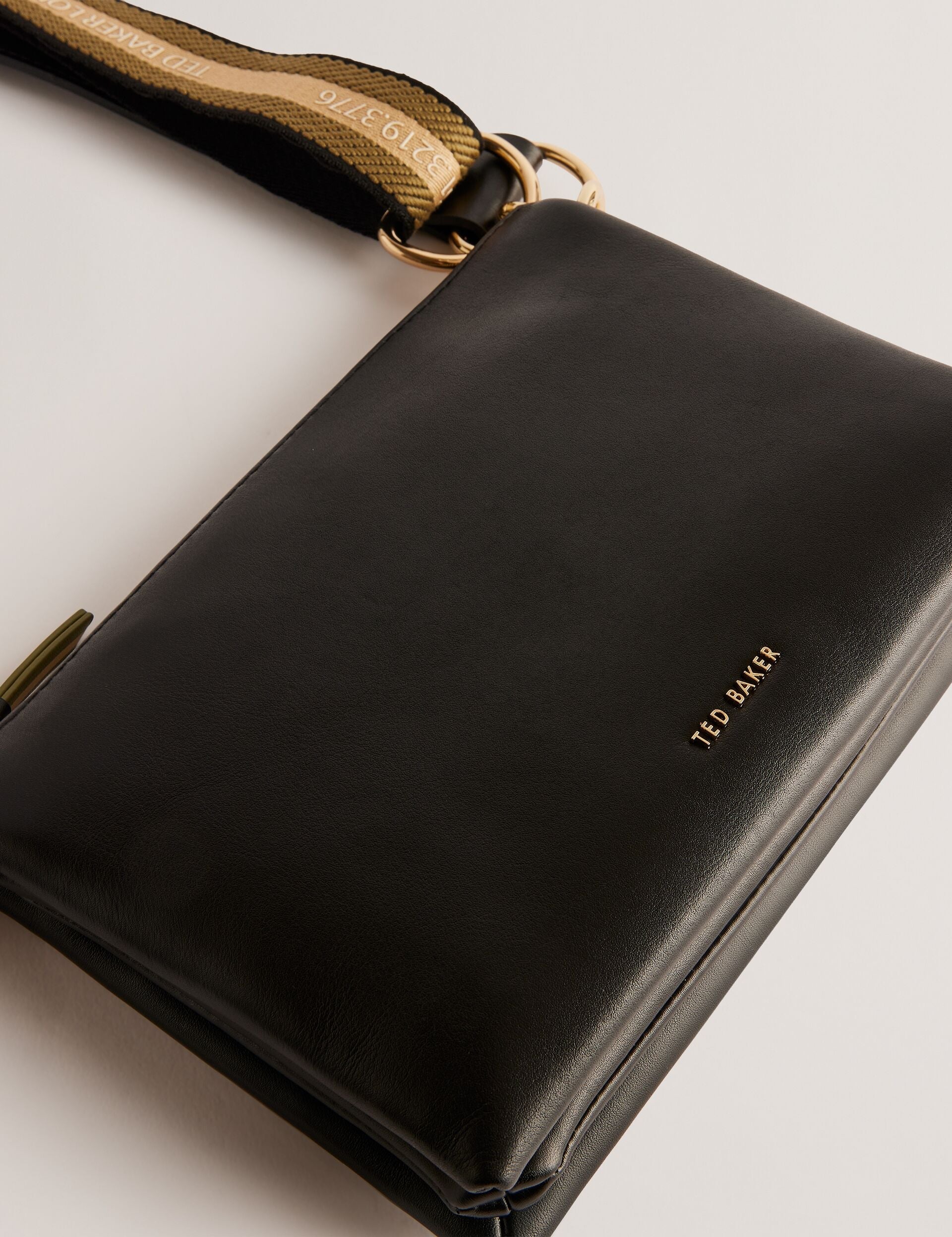 Ted Baker Darceyy Black Leather Crossbody Bag With Webbing Strap Women's