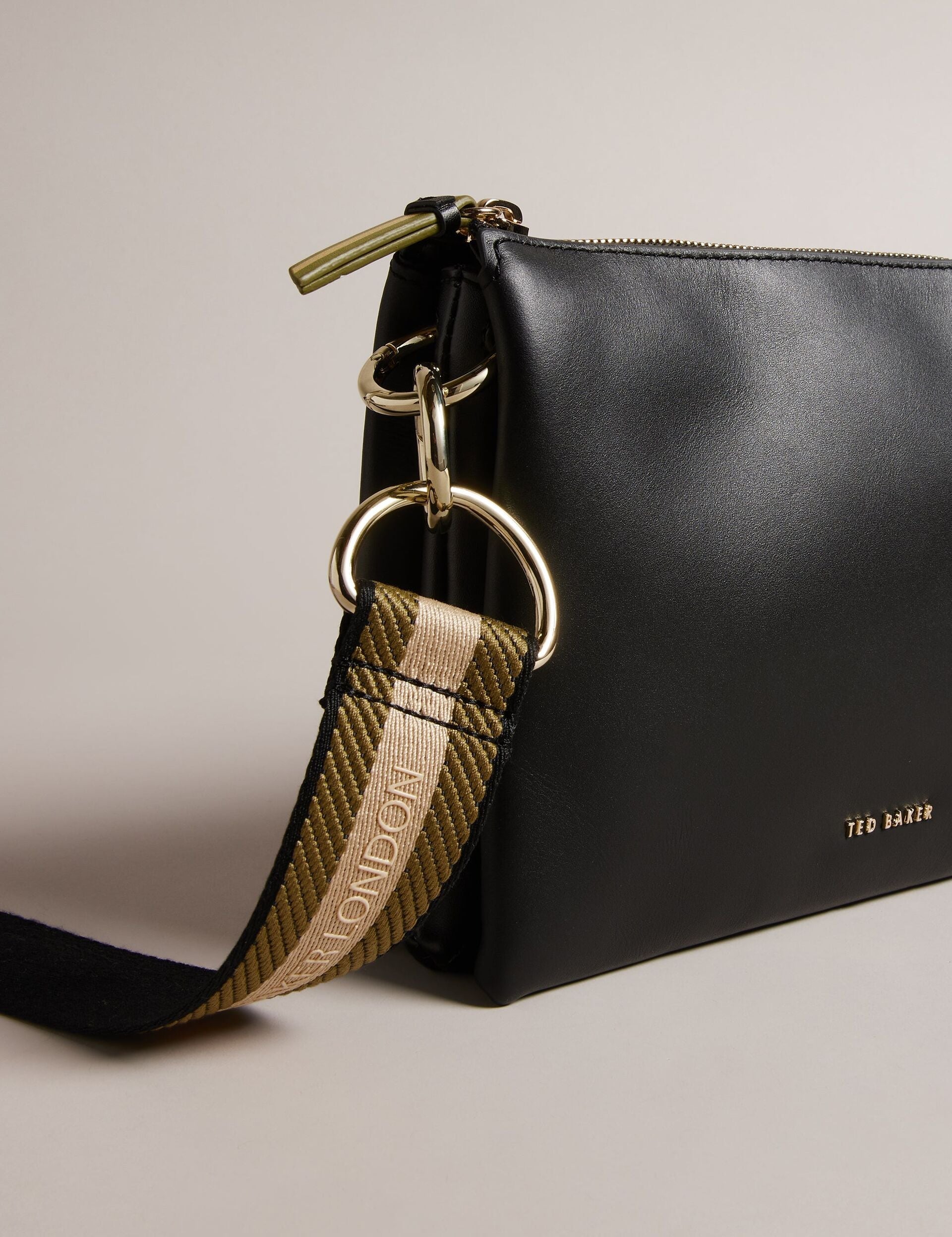 Ted Baker Darceyy Black Leather Crossbody Bag With Webbing Strap Women's
