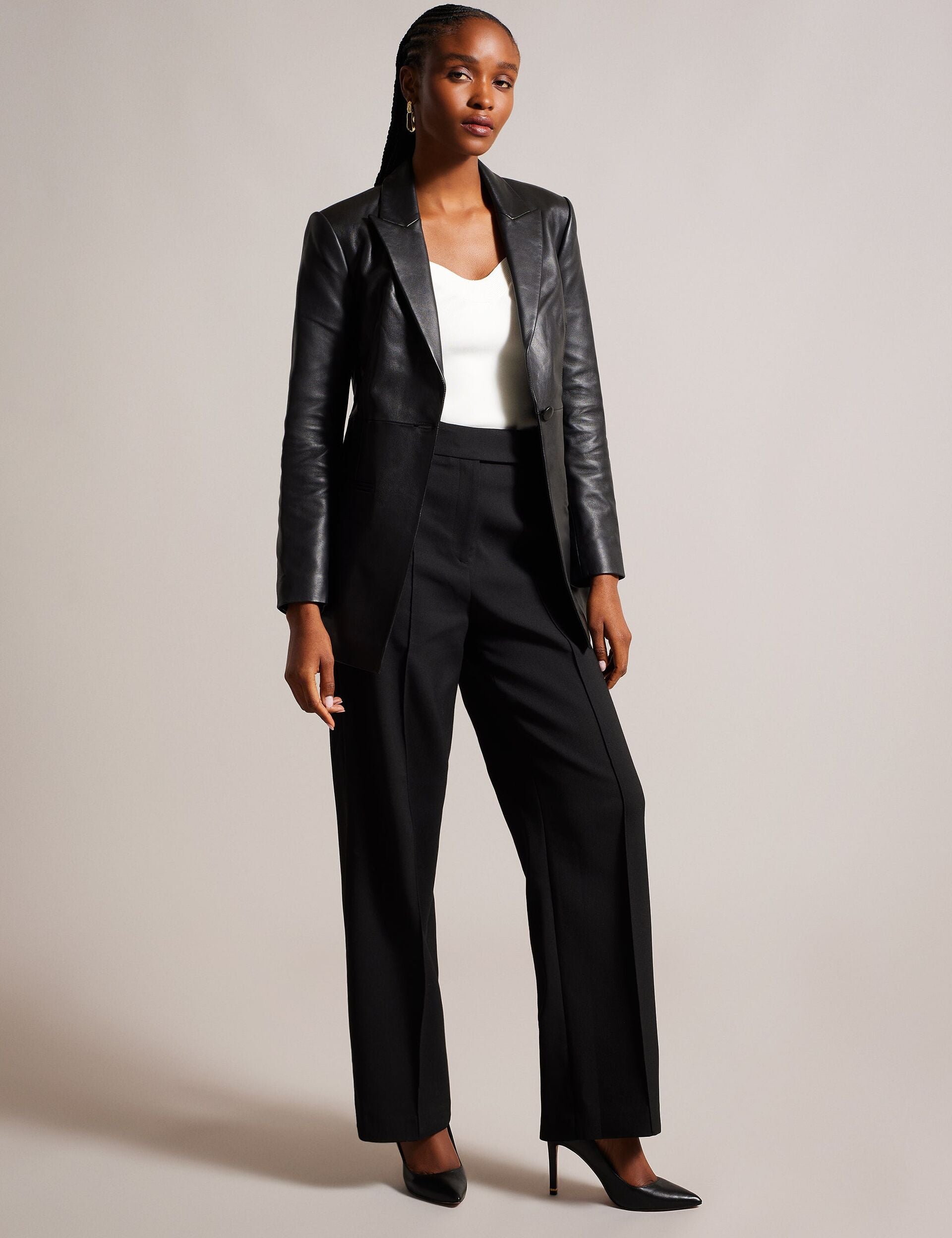 Ted Baker Melliie Longline Single Breasted Leather Blazer Women's