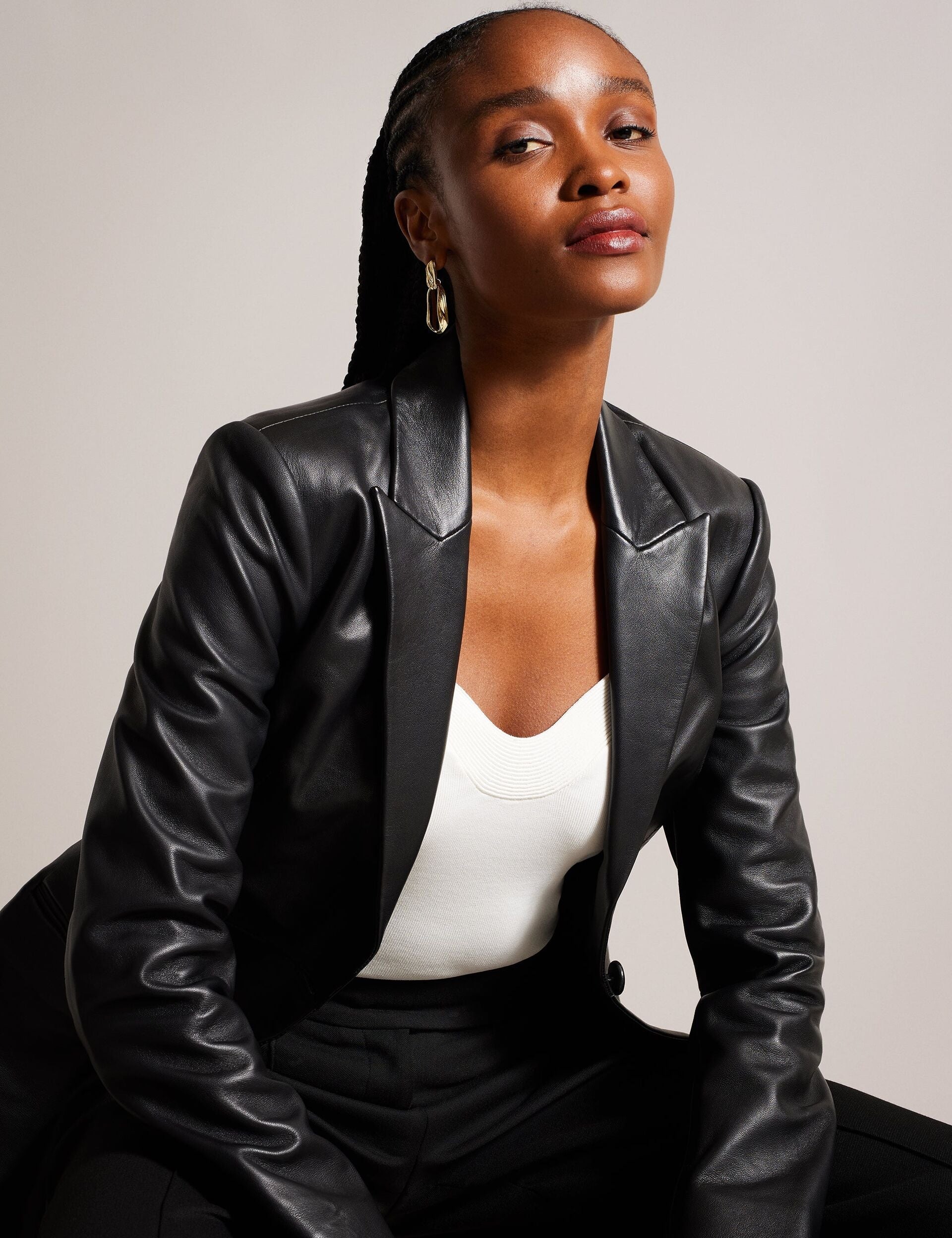Ted Baker Melliie Longline Single Breasted Leather Blazer Women's