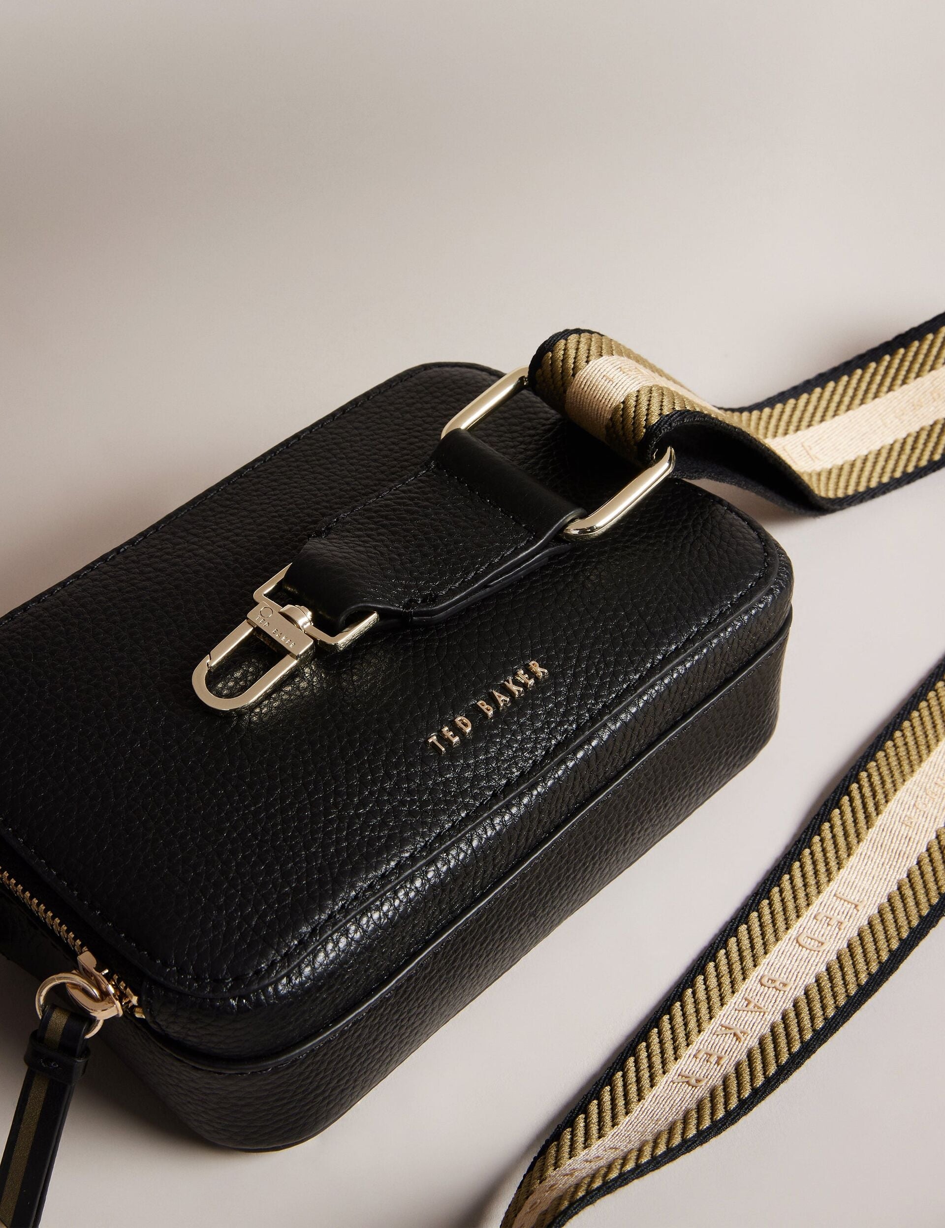 Ted Baker Stunna Mini Black Leather Crossbody Camera Bag Women's